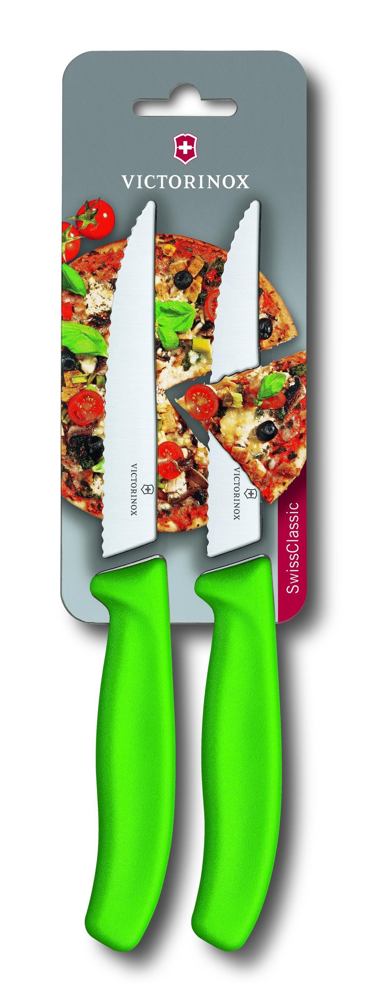 Pizzamesser, 2 Wellen, auf grün, Victorinox mit SwissClassic Blister Taschenmesser