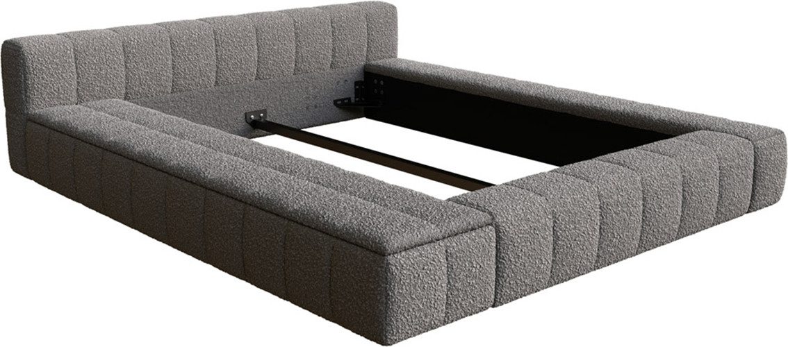 DELIFE Polsterbett Espazio, Bouclé Silbergrau 140x200 cm mit Stauraum
