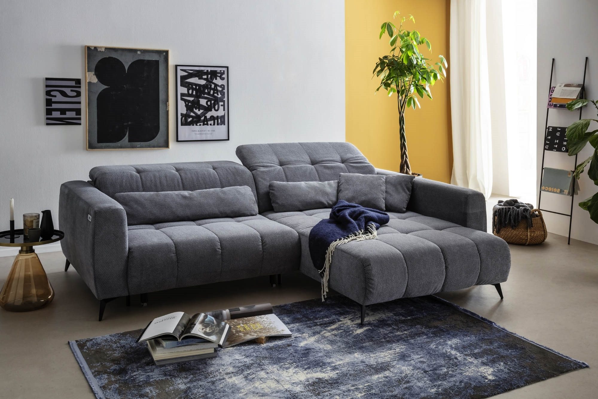 freiraum Polstergarnitur Luddi, Sitz + Kopfteilverstellung, dunkelgrau - 286x80x203cm (BxHxT)