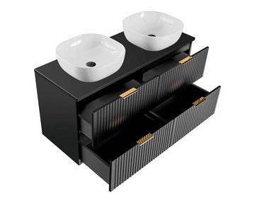 einfachgutemoebel Waschtisch-Set Badezimmer Set 3-teilig BLACKENED 120cm, Aufsatzbecken weiß, schwarz, (Badmöbel Set, 1-St., Waschtisch SET 3-teilig)