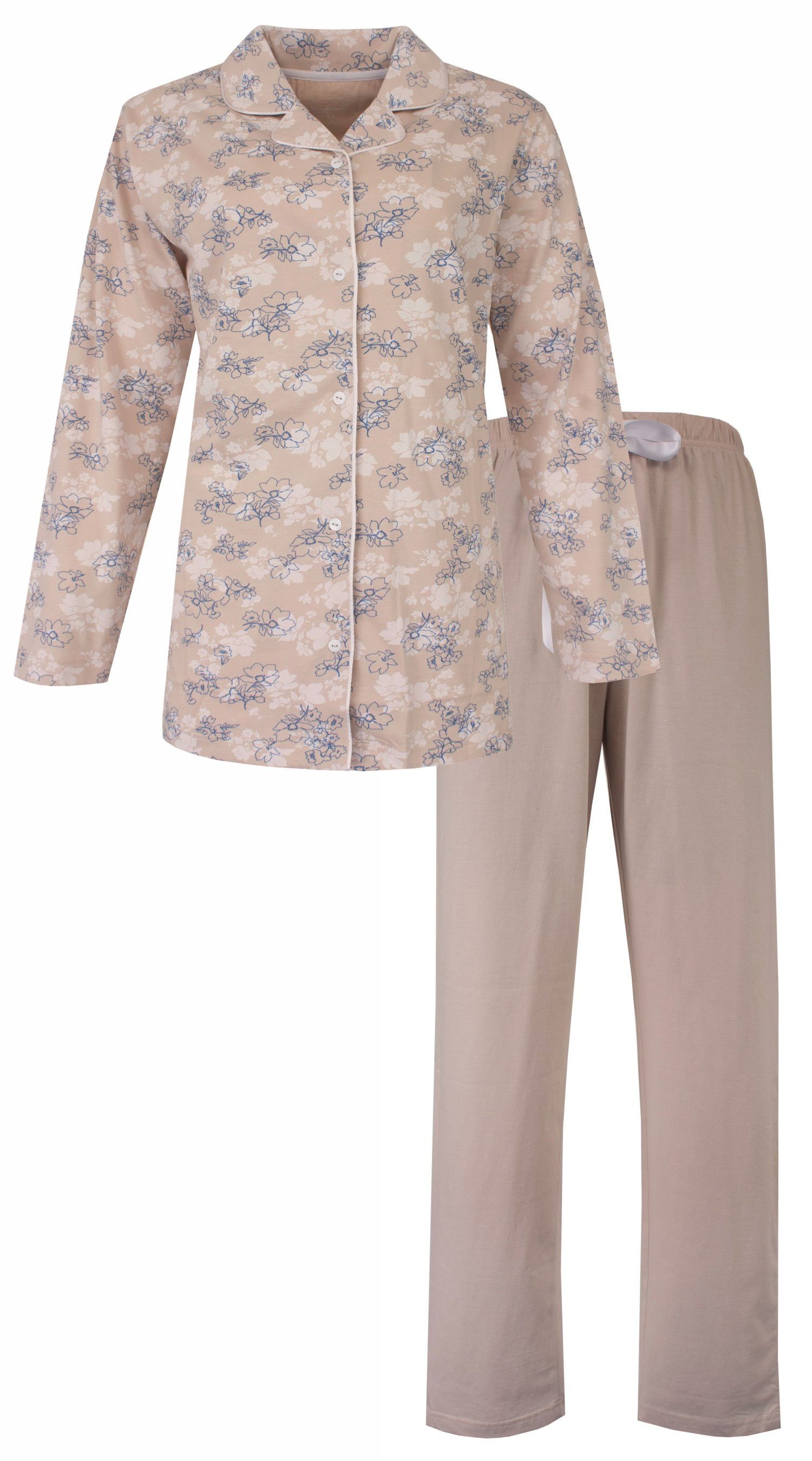 Tenderness Schlafanzug Damen Pyjama genöpft (2 tlg) Baumwolle