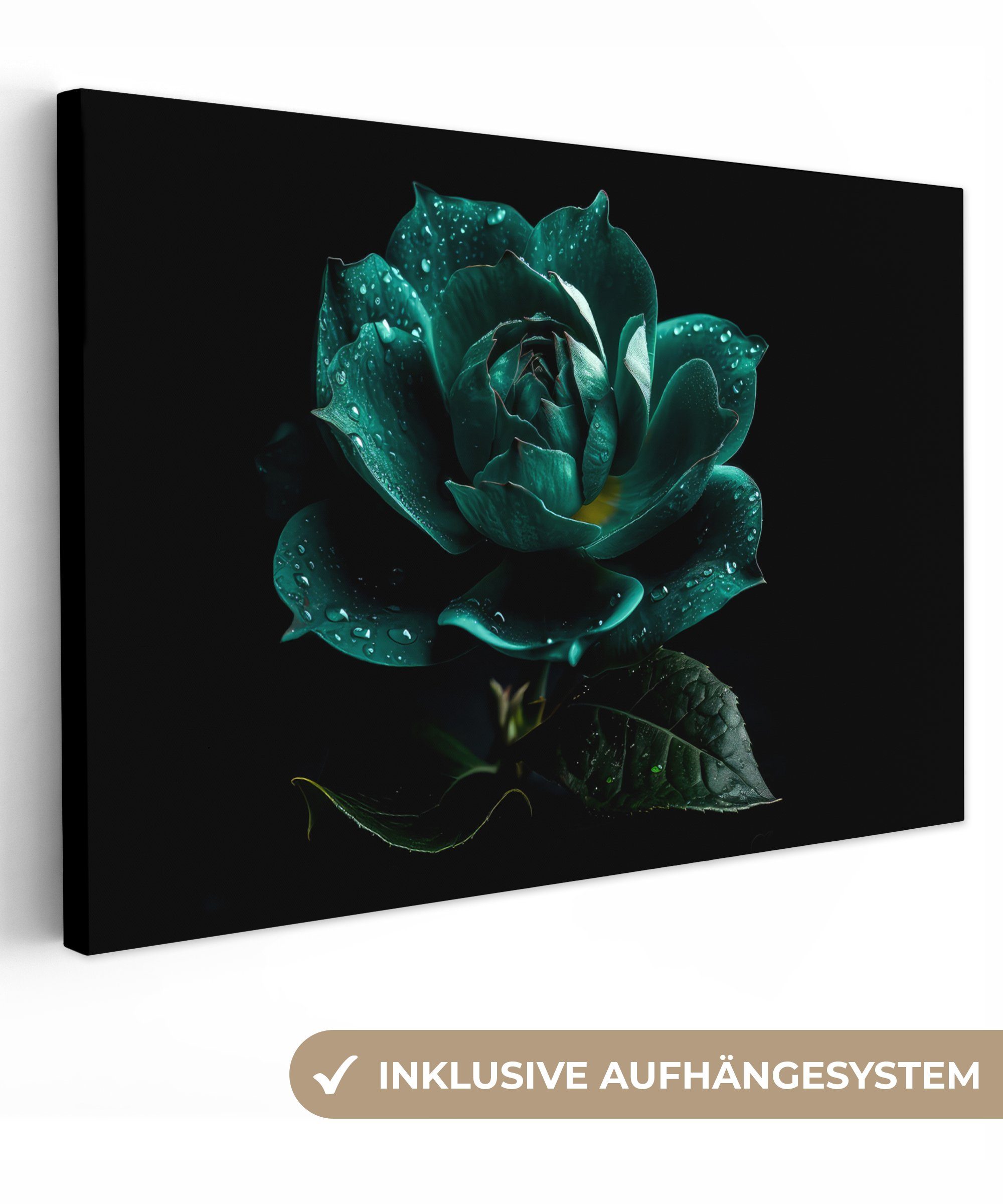 OneMillionCanvasses® Leinwandbild Blumen - Rosen - Blau - Porträt - Schwarz, (1 St), Wandbild Leinwandbilder, Aufhängefertig, Wanddeko, 30x20 cm