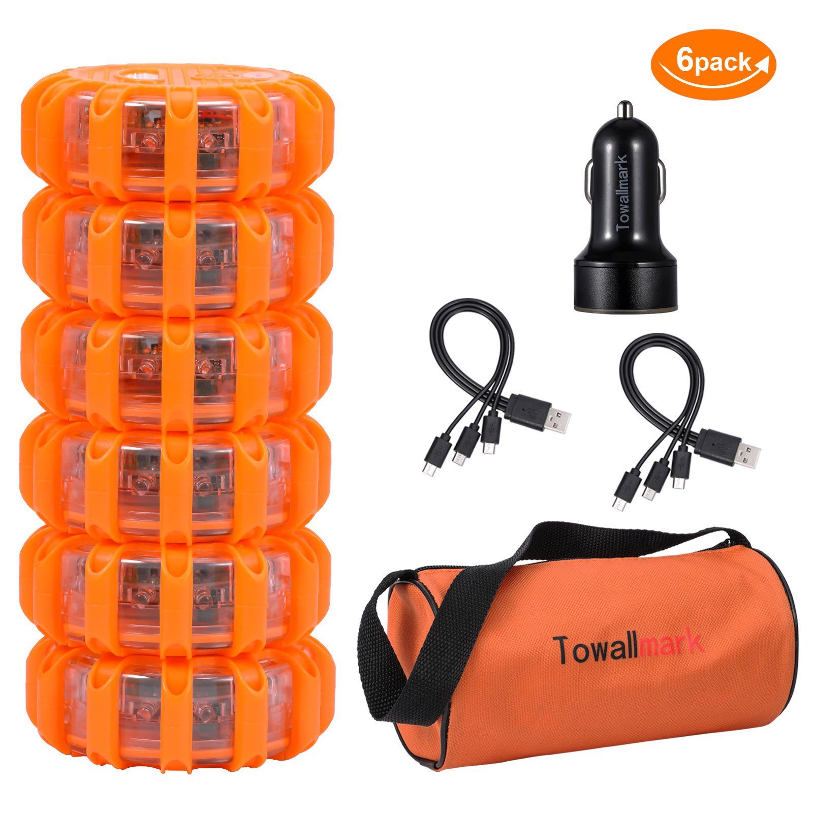 WOWDSGN LED-Warndreieck 3/6 Stück LED Warnleuchten mit Magnet, Haken & 9 Blinkmodi (6-St), IPX5, CE-geprüft, 100 Std. Akku, für Boote LKW Camping Wandern