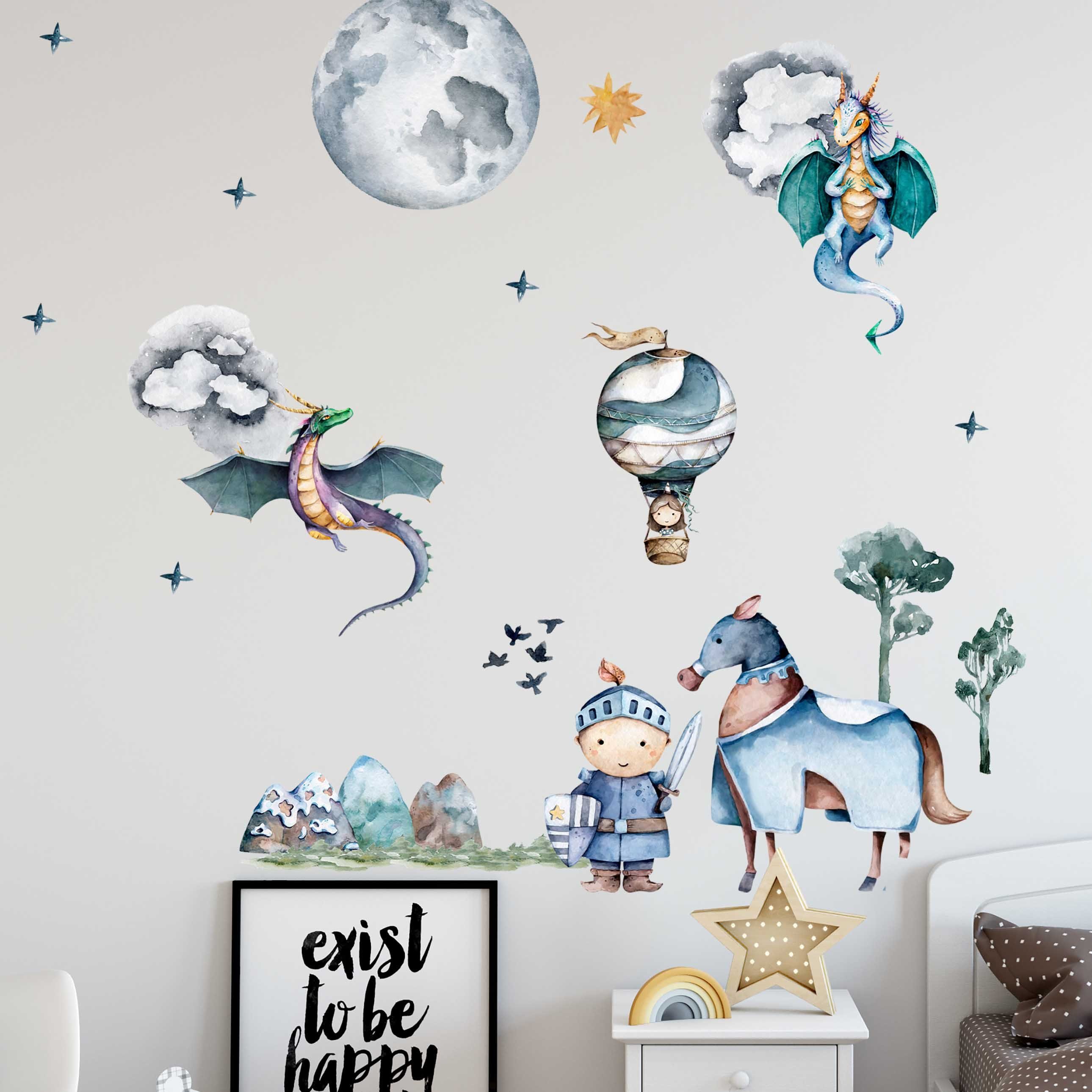 WANDKIND Wandtattoo Prinzessin und Ritter V384 (Drachen), Selbstklebend