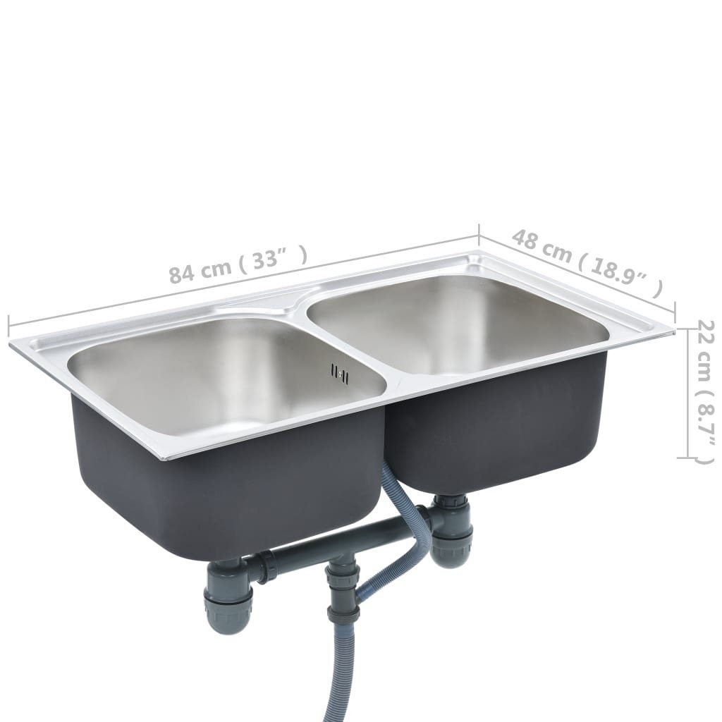Spülbecken Edelstahl, Sieb cm mit Doppelbecken Küchenspüle Siphon 84/48 vidaXL Küchenspüle