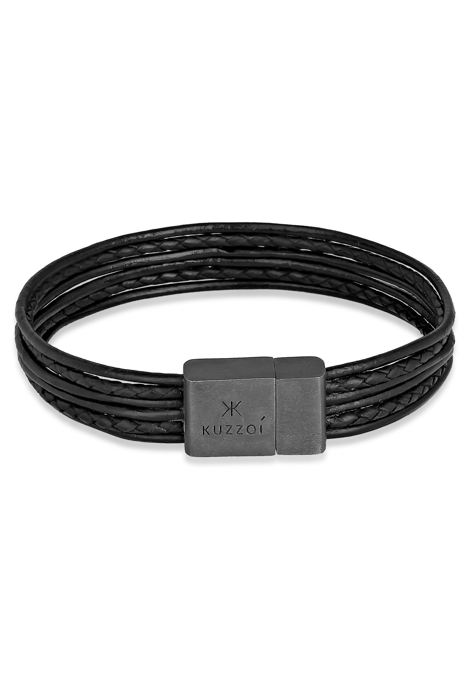 Kuzzoi Armband Leder 6-reihig oxidiert 925 Silber Magnet Basic