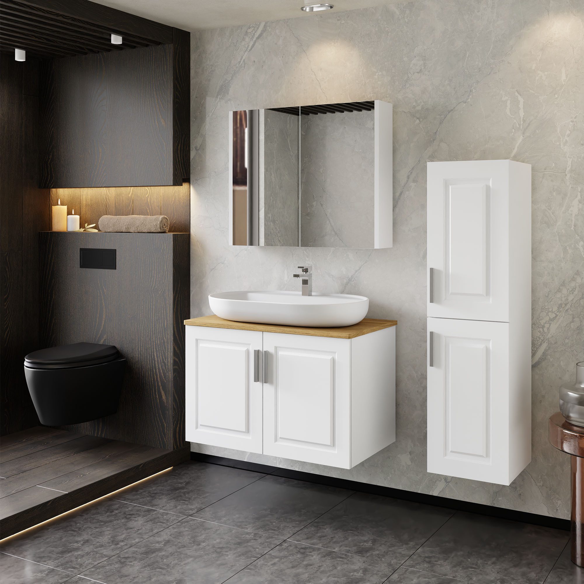 Karen Badmöbel-Set Badmöbel Set Arin Weiß Konsole, (4-St., Unterschrank mit günstig online kaufen