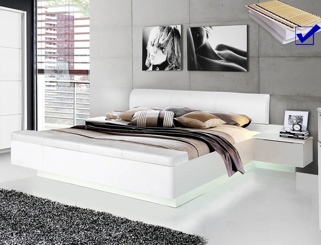 expendio Bett Sophie 1, weiß 180x200 cm mit aufklappbarer Fußbank inkl.  Lattenrost und Taschenfederkernmatratze