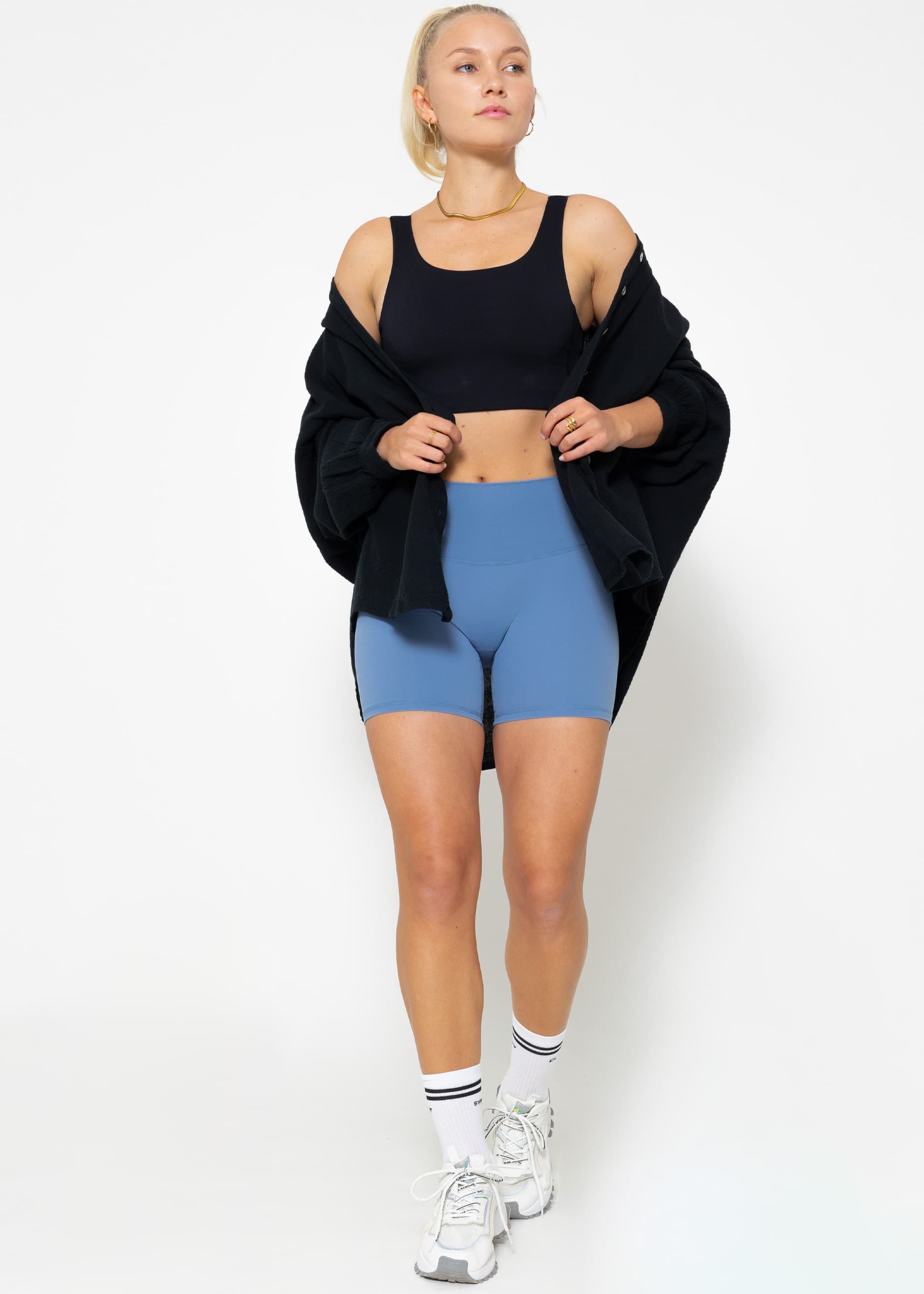 SASSYCLASSY Sport-BH Basic Sport-BH für Damen Atmungsaktiver Sport BH mit Rundhalsausschnitt Schwarz Weiß Blau