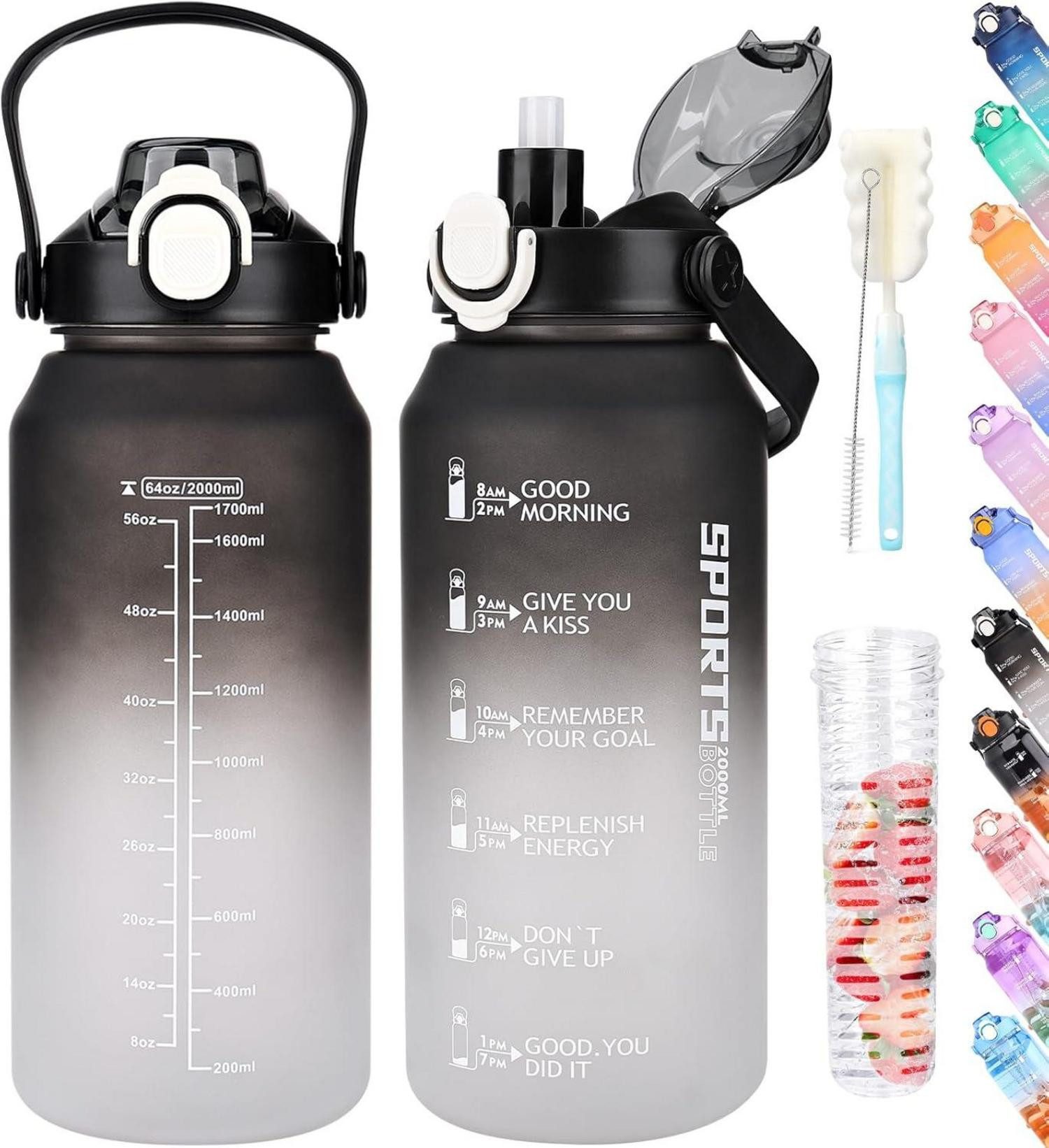 Becher Trinkflasche mit Strohhalm 2l für Sport Und Fitness, BPA