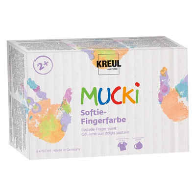 Kreul Fingerfarbe 2321 MUCKI, 6x 150 ml Softie Pastellfarben Wasserbasis Fingermalfarben ab 2 Jahren
