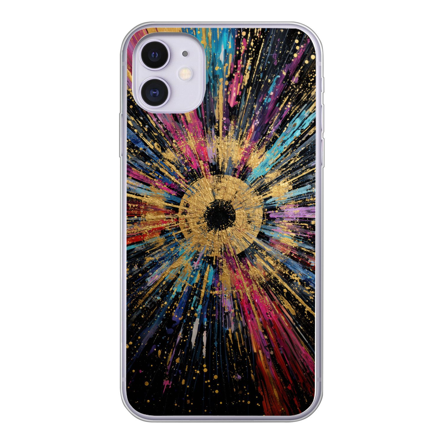 MuchoWow Handyhülle für Apple iPhone 11 Explosion - Gold - Bunt - Abstrakt, Smartphone-Bumper, Print, Handy Schutzhülle Dünn