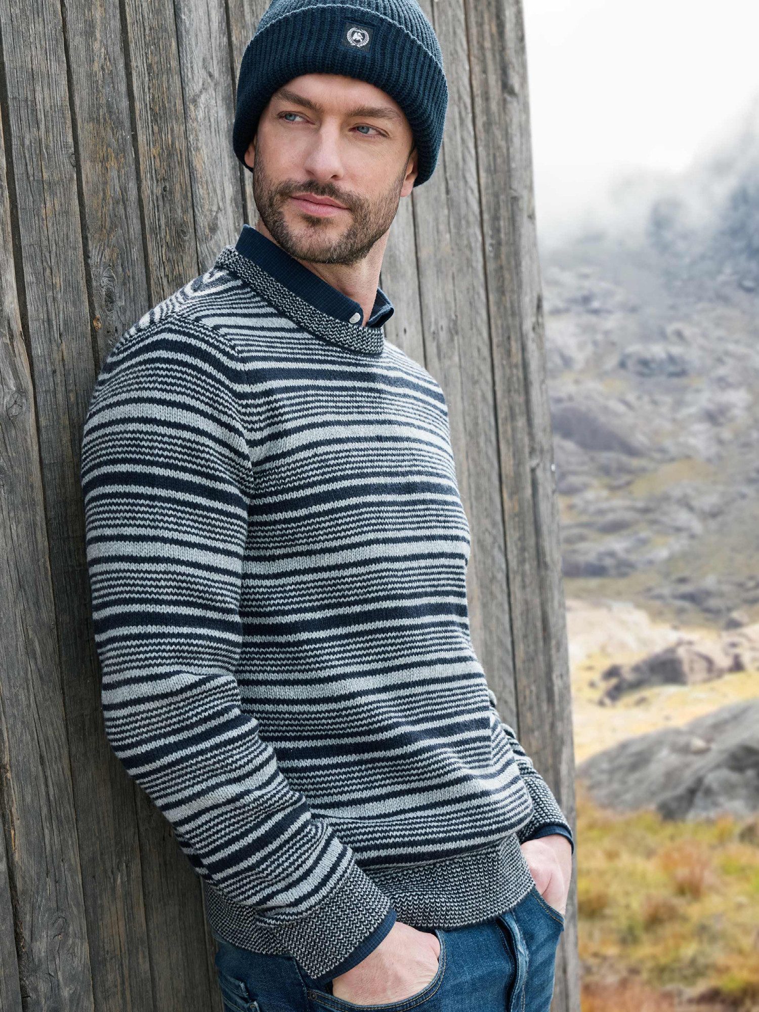 Strickpullover Herren Crewneck-Stricker, gestreift
