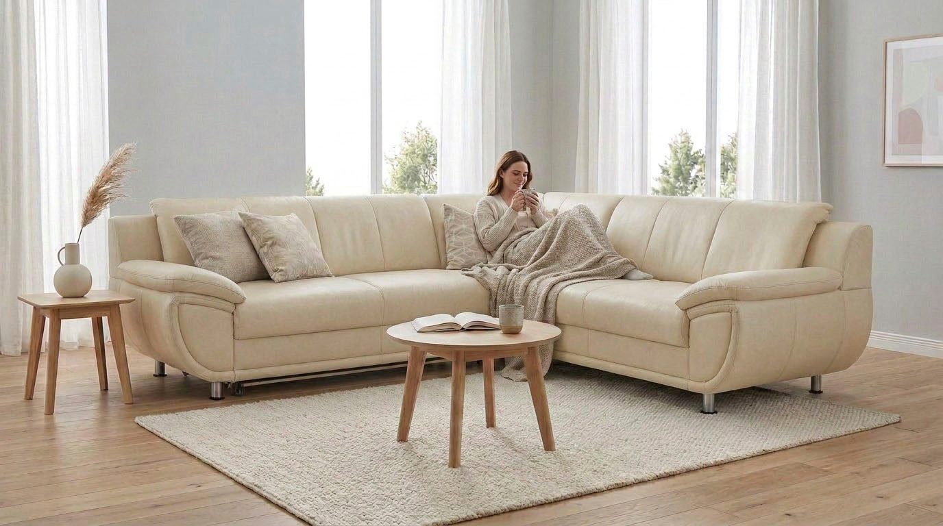 TRENDMANUFAKTUR Ecksofa Rondo 267 cm, elegant, bequem, Breite, L-Form, Chromfüße, L-Form, wahlw.mit Federkern, Füße chromfarben, Unser …