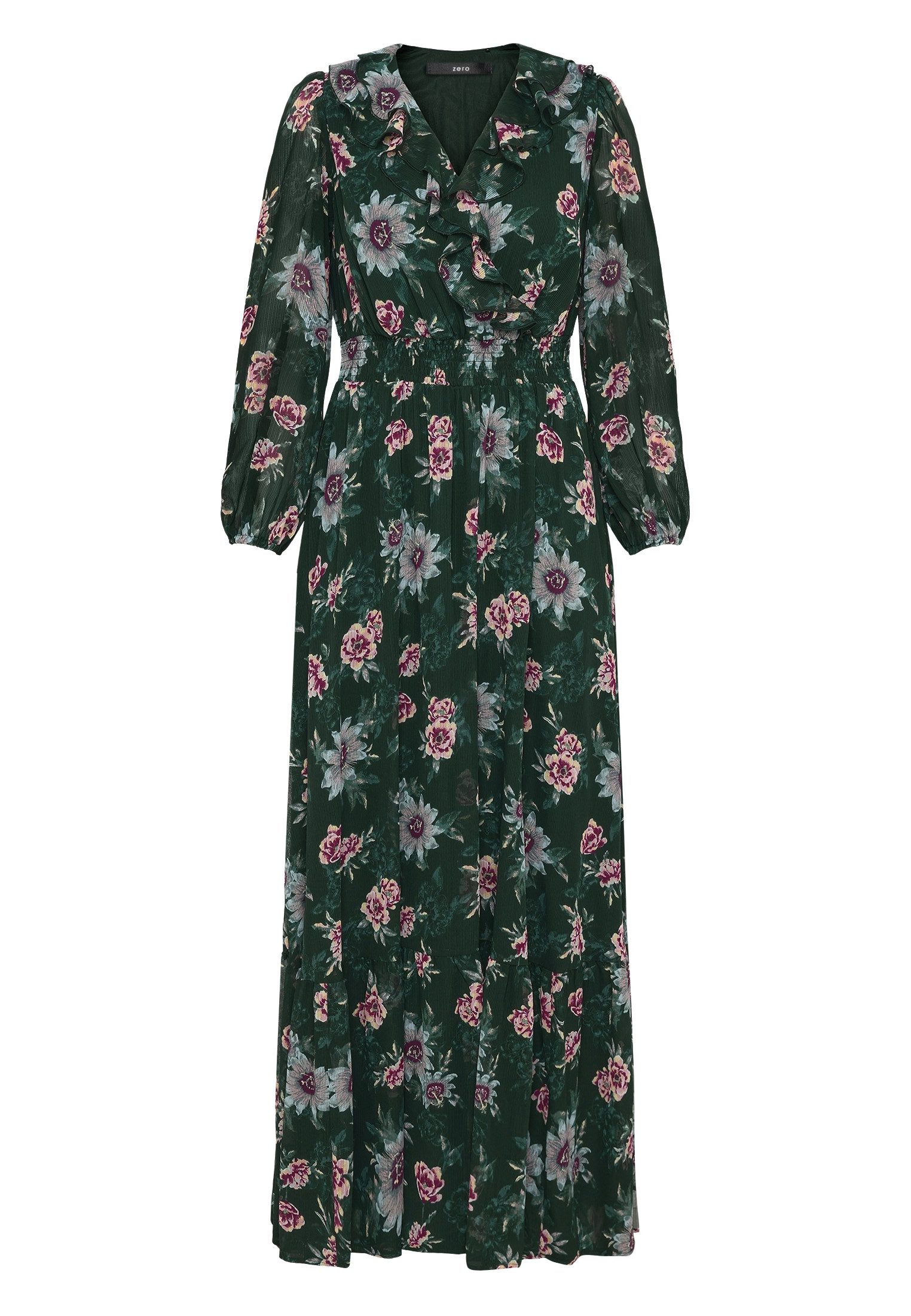 Zero Maxikleid Damen langarm mit Blumen Rüschen günstig online kaufen