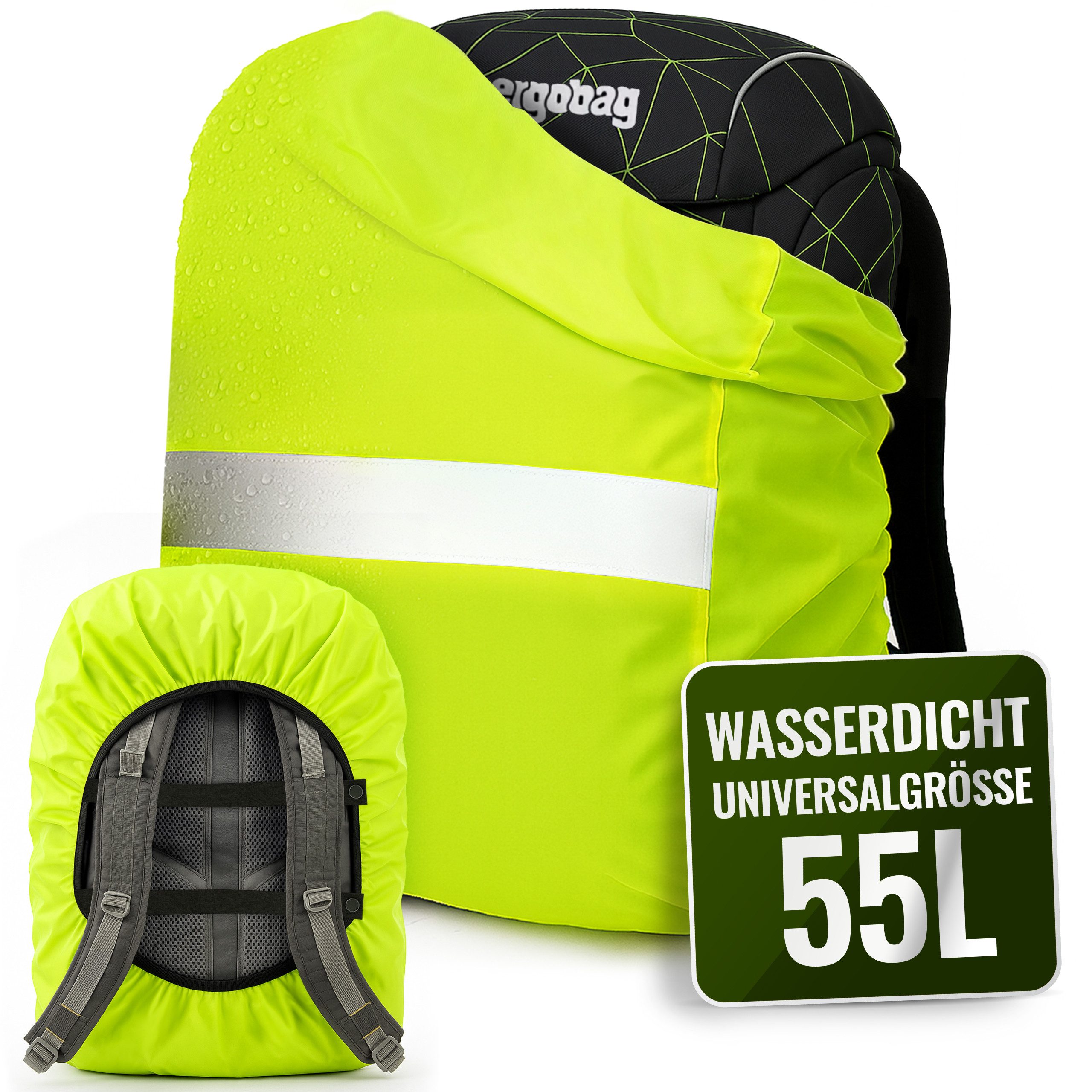 MOVOJA Rucksack-Regenschutz 55L Regenhülle für Rucksack, wasserdicht & reflektierend, wasserdicht, reflektierendes Cover, 55L