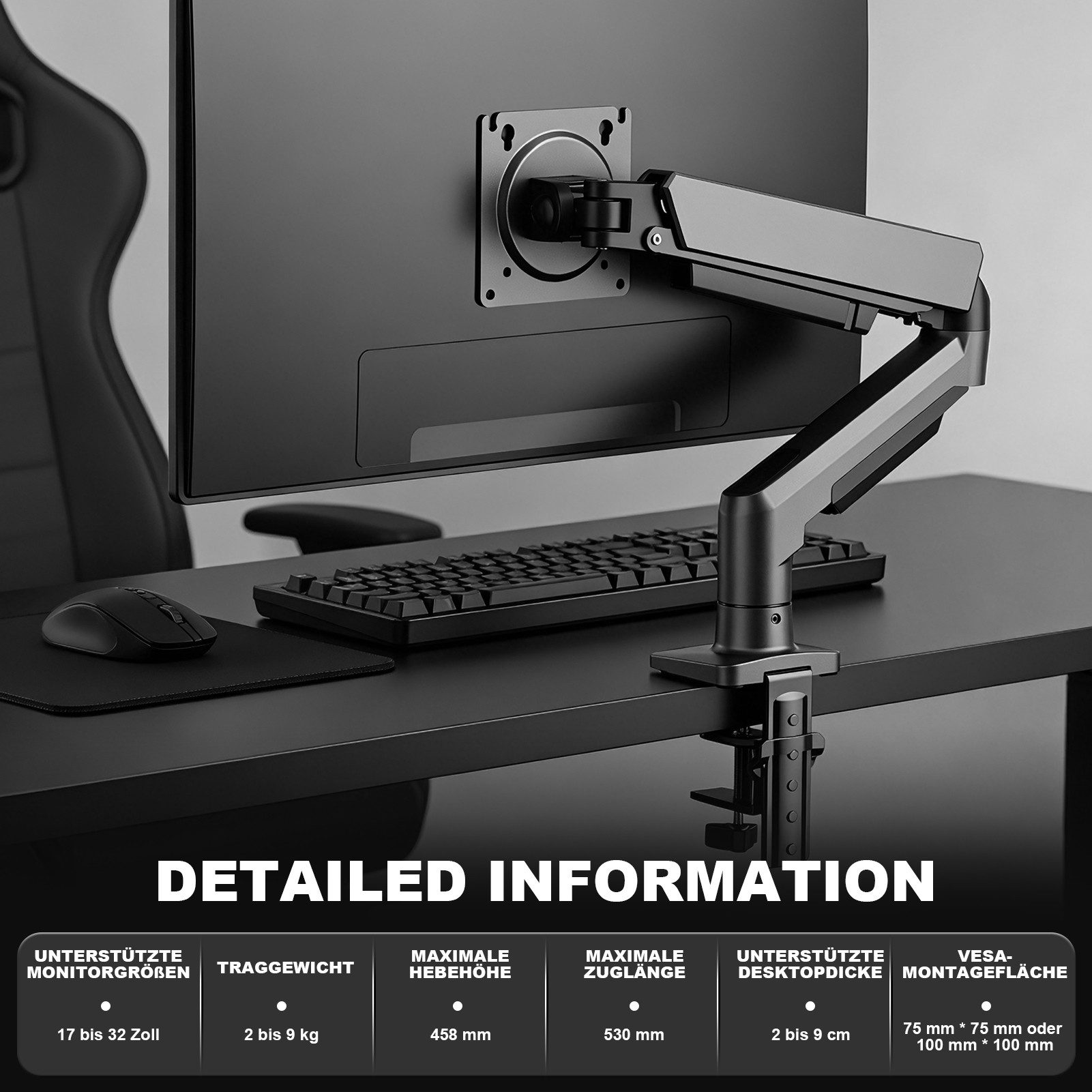 Philips Monitor-Halterung 17-32 Zoll, bis 9 kg, VESA 75x75-100x100, SPT7218, (bis 32 Zoll, Packung, SPT7218, neigbar,schwenkbar,drehbar,Gasdruckfeder,Kabelmanagement)