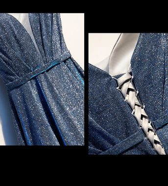 ZWY A-Linien-Kleid rock damen elegant-rock damen knielang-Plisseekleid, Partykleid (Anlass: Hochzeit, Festival, Party, Geschenk) Funkelnde festliche Kleider für Damen, blaues schulterfreies Kleid
