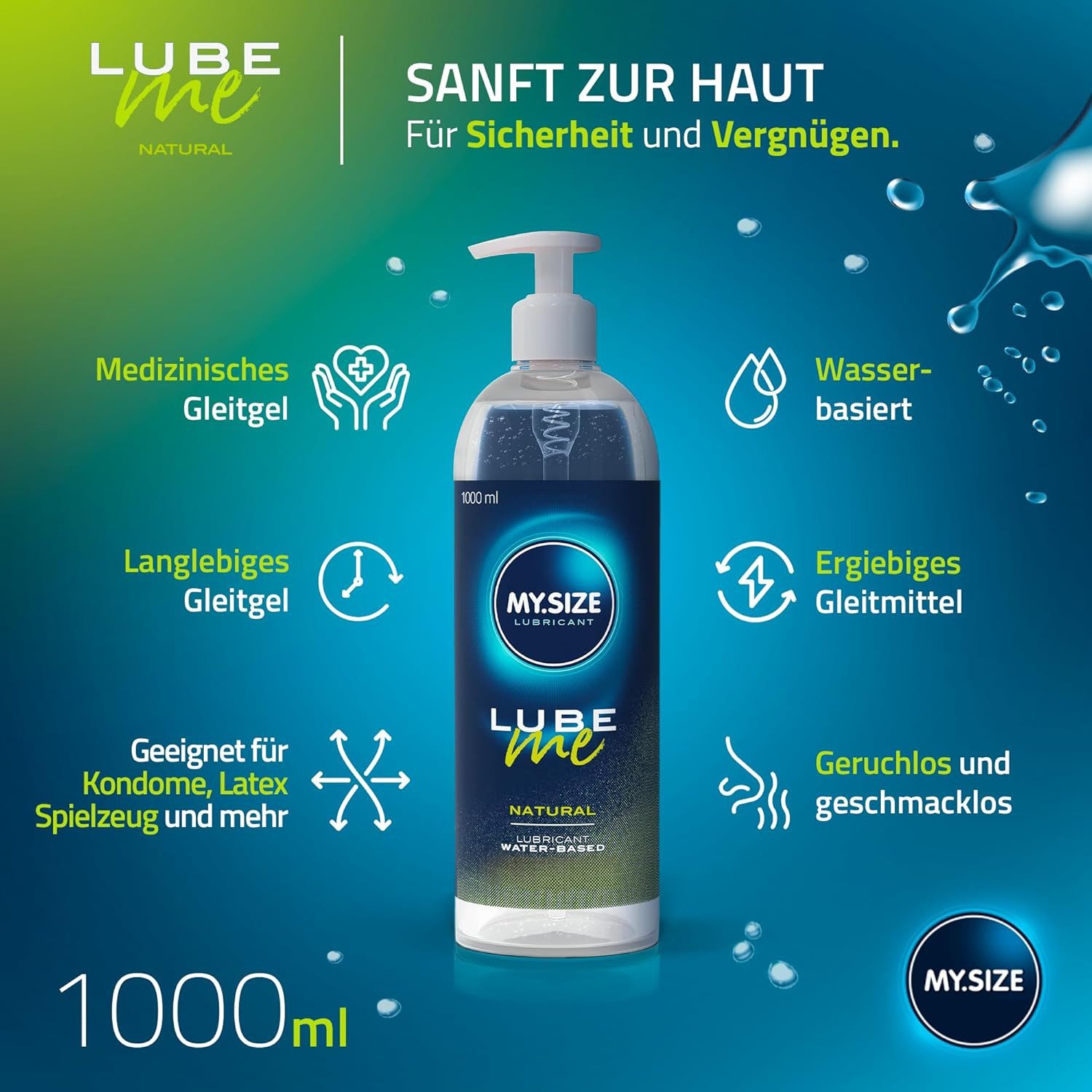 MY.SIZE Gleitgel Lube Me Natural, medizinisches Gleitmittel auf Wasserbasis, ohne Aroma, farblos