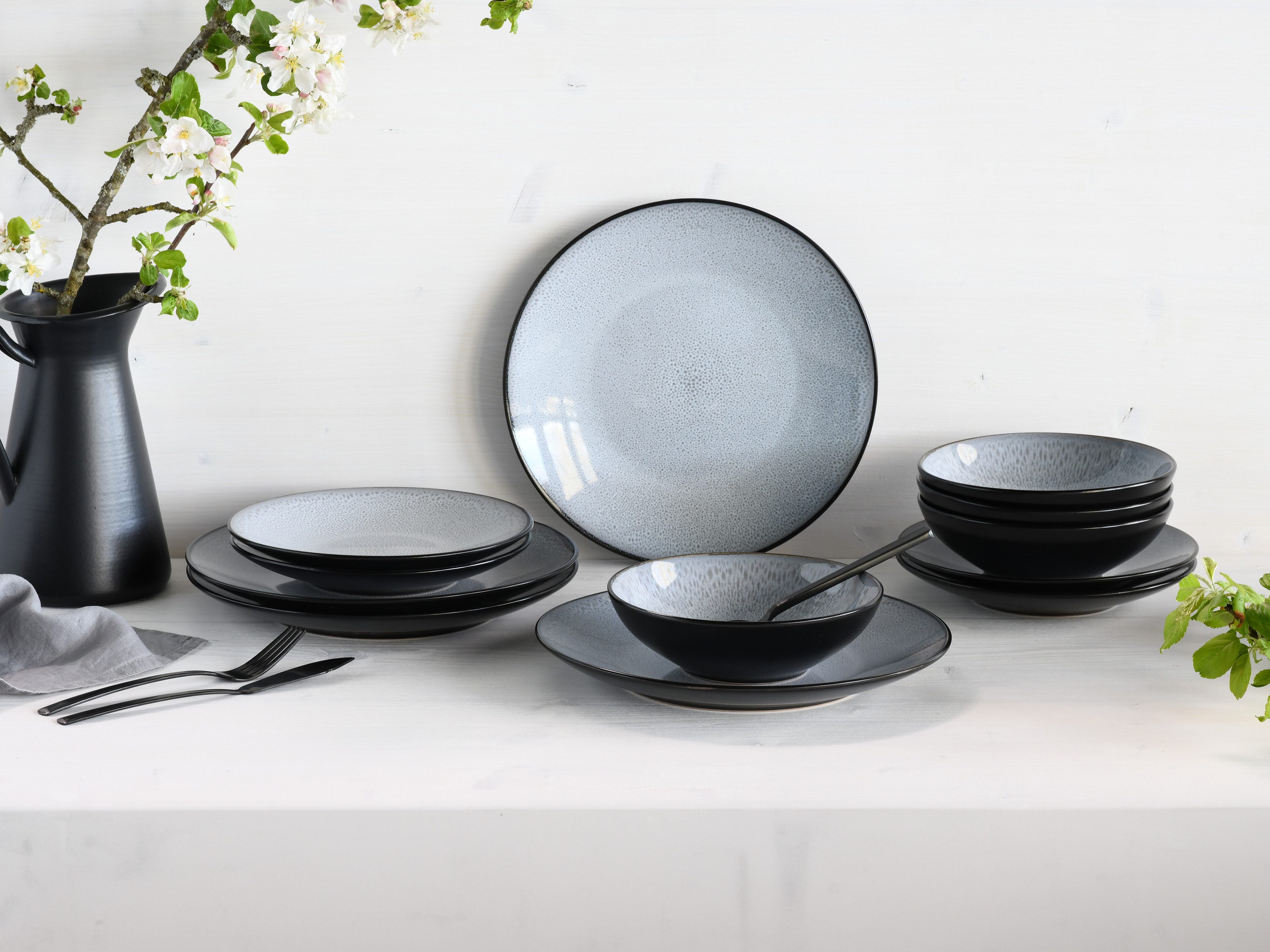 OTTO home Tafelservice Teller Set, modernes Geschirr-Set, Service Gullak (12-tlg), 4 Personen, Steinzeug, mit Reaktivglasur, spülmaschinengeeignet & mikrowellengeeignet