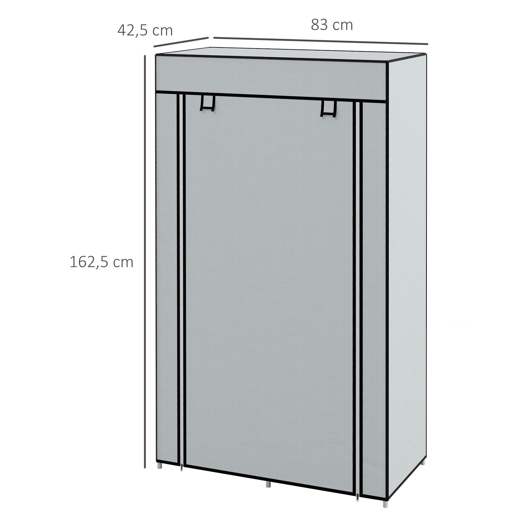 HOMCOM Stoffschrank Kleiderschrank, Kleiderstange, Reißverschluss Stoffkleiderschrank (Garderobe, 1-St., Faltschrank) Hellgrau, 83 x 42,5 x 162,5 cm – Bild 3 von 5