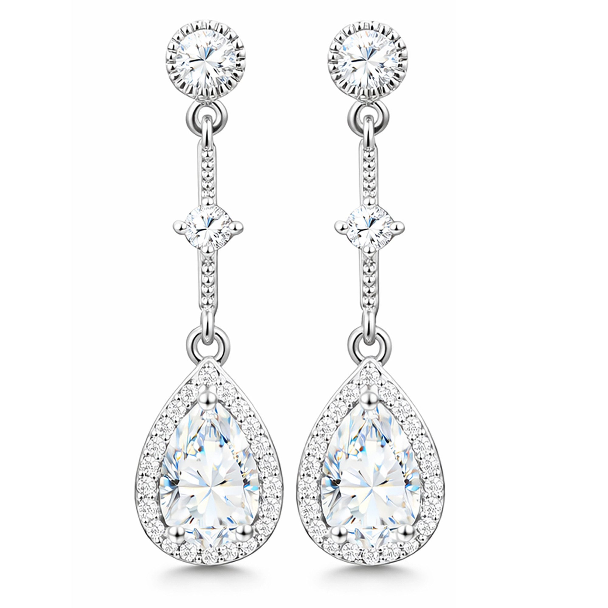 LÖB Paar Ohrhänger 750 Weißgold vergoldet Ohrringe Hängend Tropfen Zirkonia Steine Silber (Geschenke für Frauen Damen Beste Freundin Mutter Mama Ehefrau Oma sie zum Geburtstag Schmuck Herbst Oktoberfest, Inkl. Schmuckbox), Ohrhänger Tropfenform Anhänger T