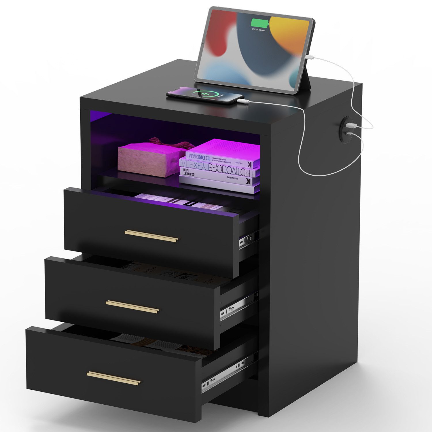 oyajia Nachttisch Nachtschrank mit 2/3 Schubladen, Beistelltisch mit Ladest günstig online kaufen