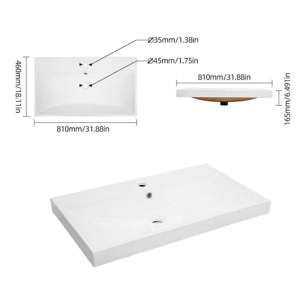 welltime Einbauwaschbecken Trento Deluxe, Mit Nano Glasur in 51,61,81,101 und 121cm erhältlich. – Bild 4 von 4