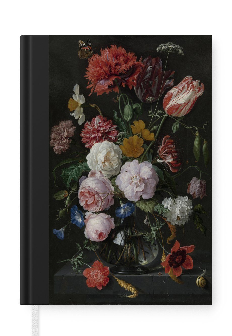 MuchoWow Notizbuch Stilleben mit Blumen in einer Glasvase - Gemälde von Jan Davidsz. de, Journal, Merkzettel, Tagebuch, Notizheft, A5, 98 Seiten, Haushaltsbuch