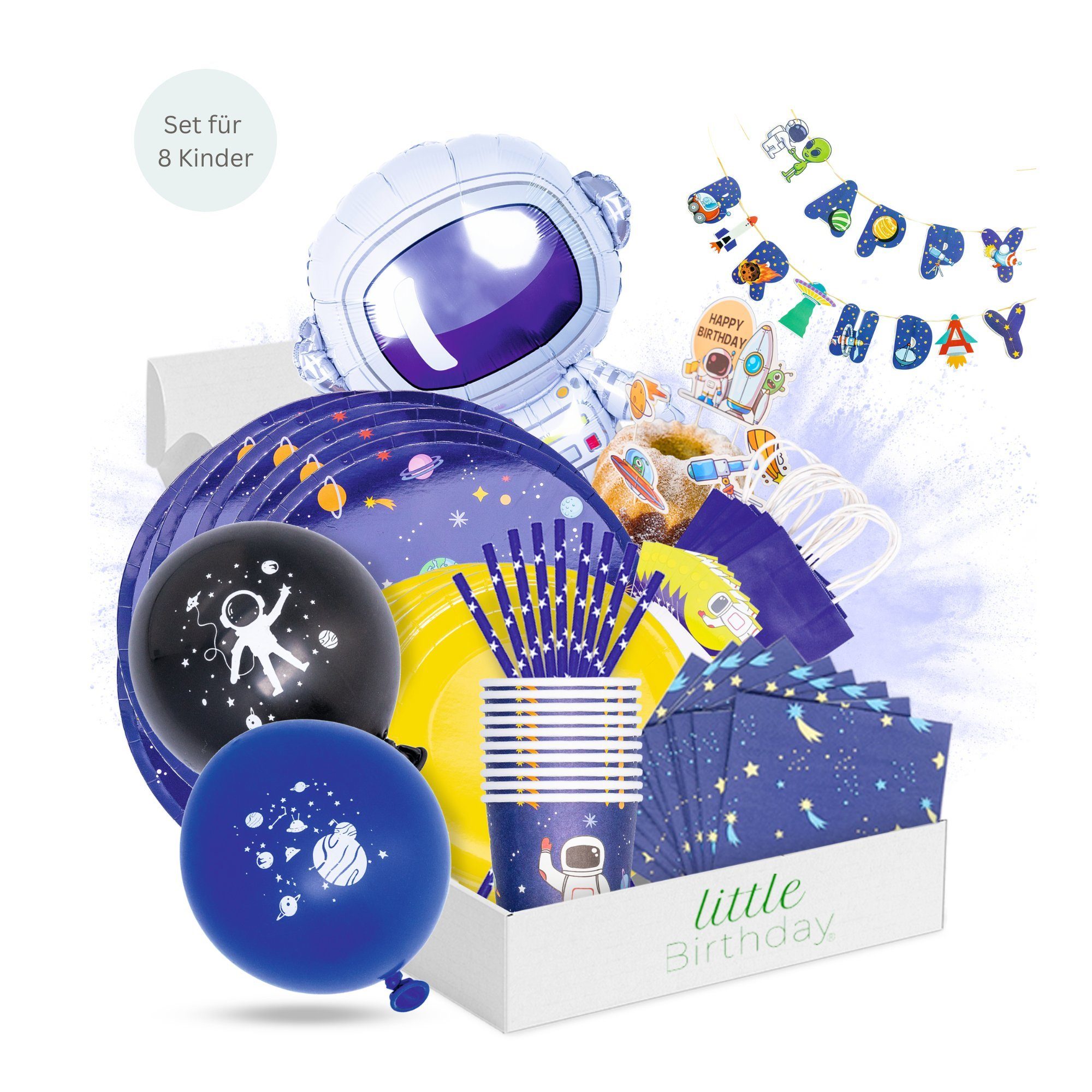 little Birthday Papierdekoration little Birthday - Astronauten Mottobox für Kindergeburtstag, für 8 Kinder, 119 Teile aus einem Set