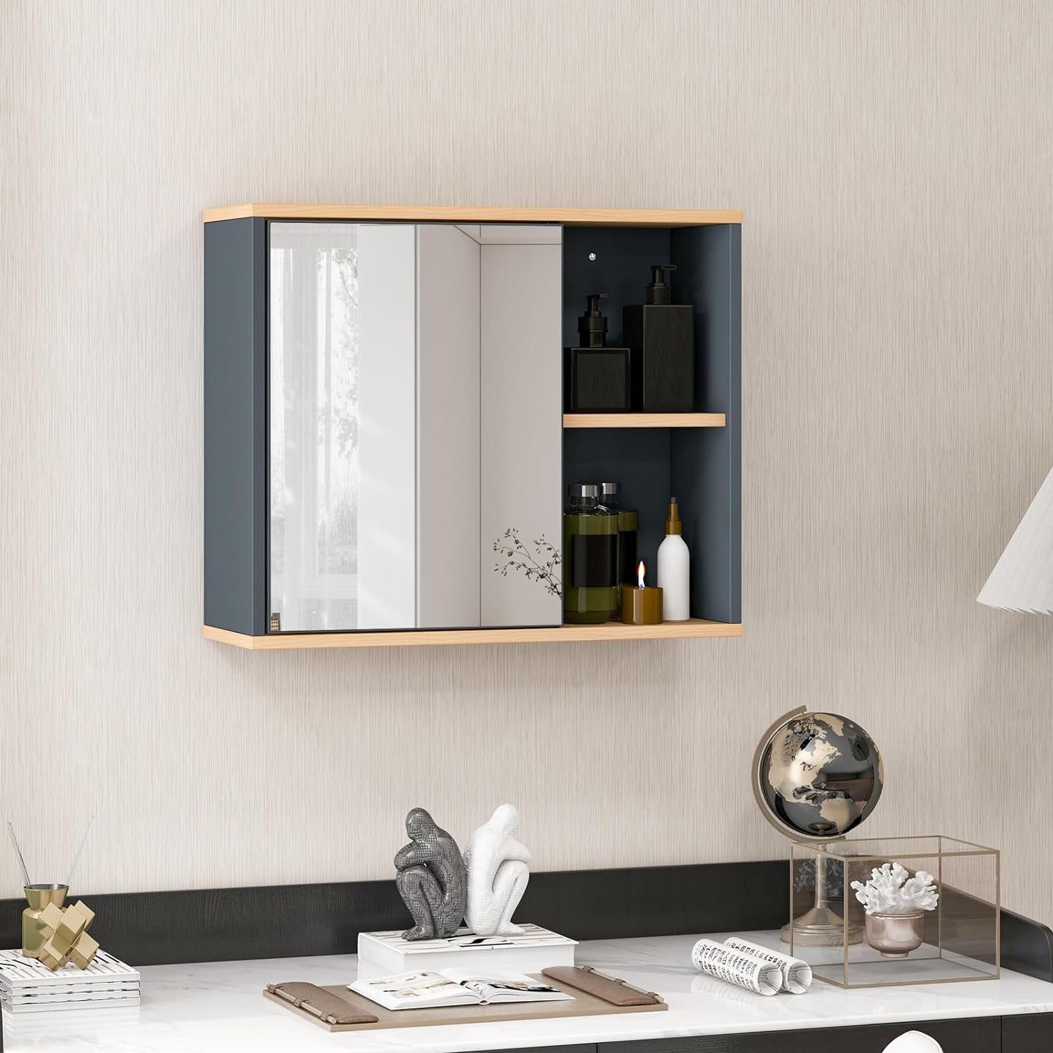 KOMFOTTEU Spiegelschrank Wandschrank mit 50cm 20 60 Spiegel & Tür, × ×