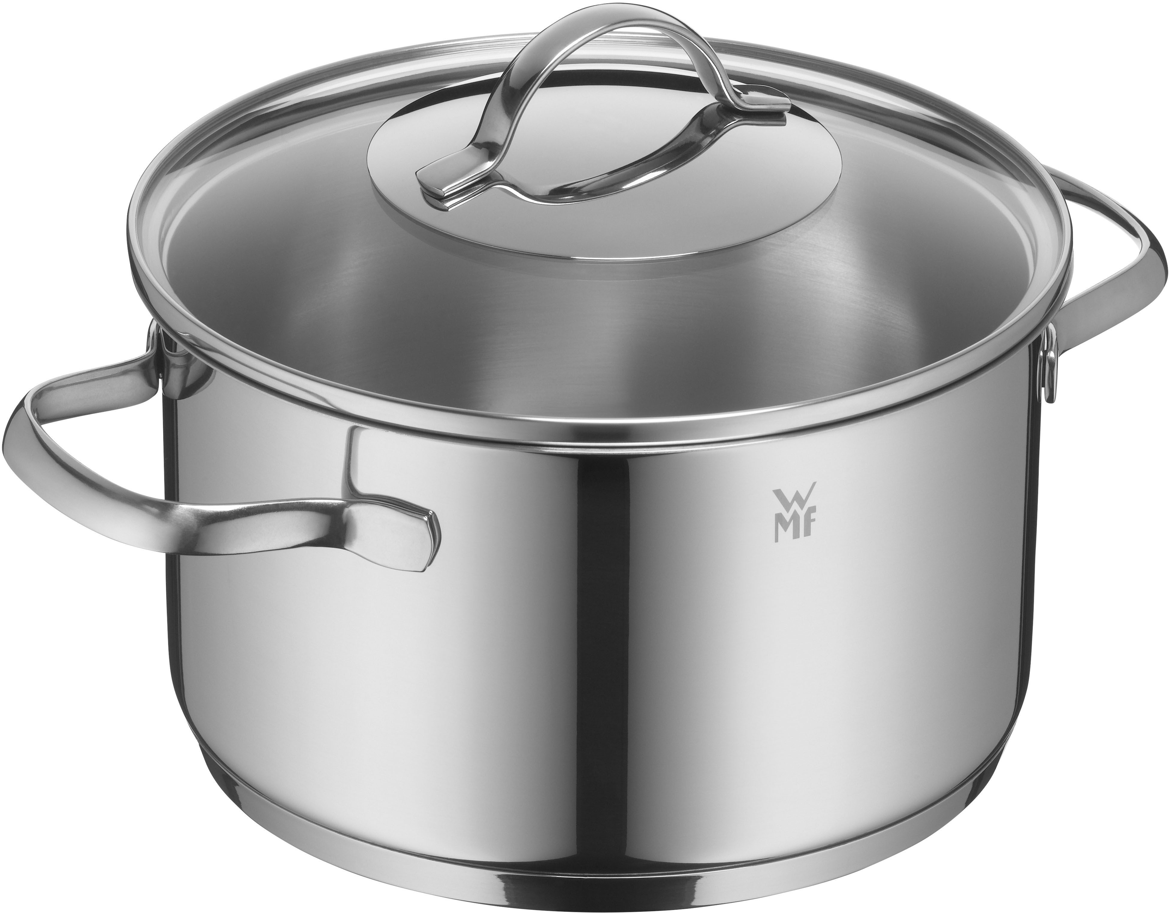 WMF Kochtopf Provence Plus, Cromargan® Edelstahl Rostfrei 18/10 (2-tlg), hochwertiger Glasdeckel, TransTherm-Allherdboden, Schüttrand