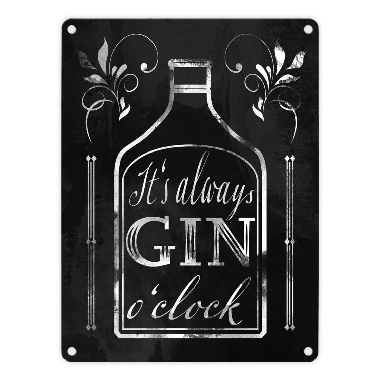 speecheese Metallschild It's always Gin o'clock Metallschild in 15x20 cm mit Spruch für die