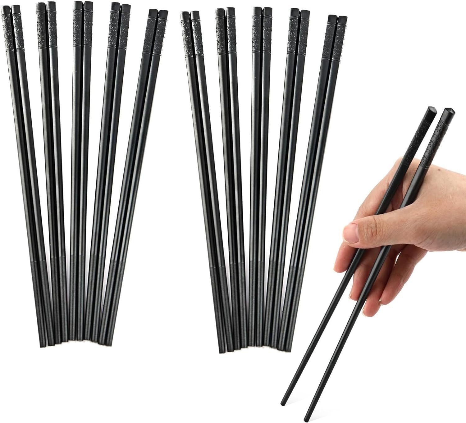 FELIXLEO Essstäbchen Essstäbchen Wiederverwendbar Spülmaschinenfest Schwarz 24cm