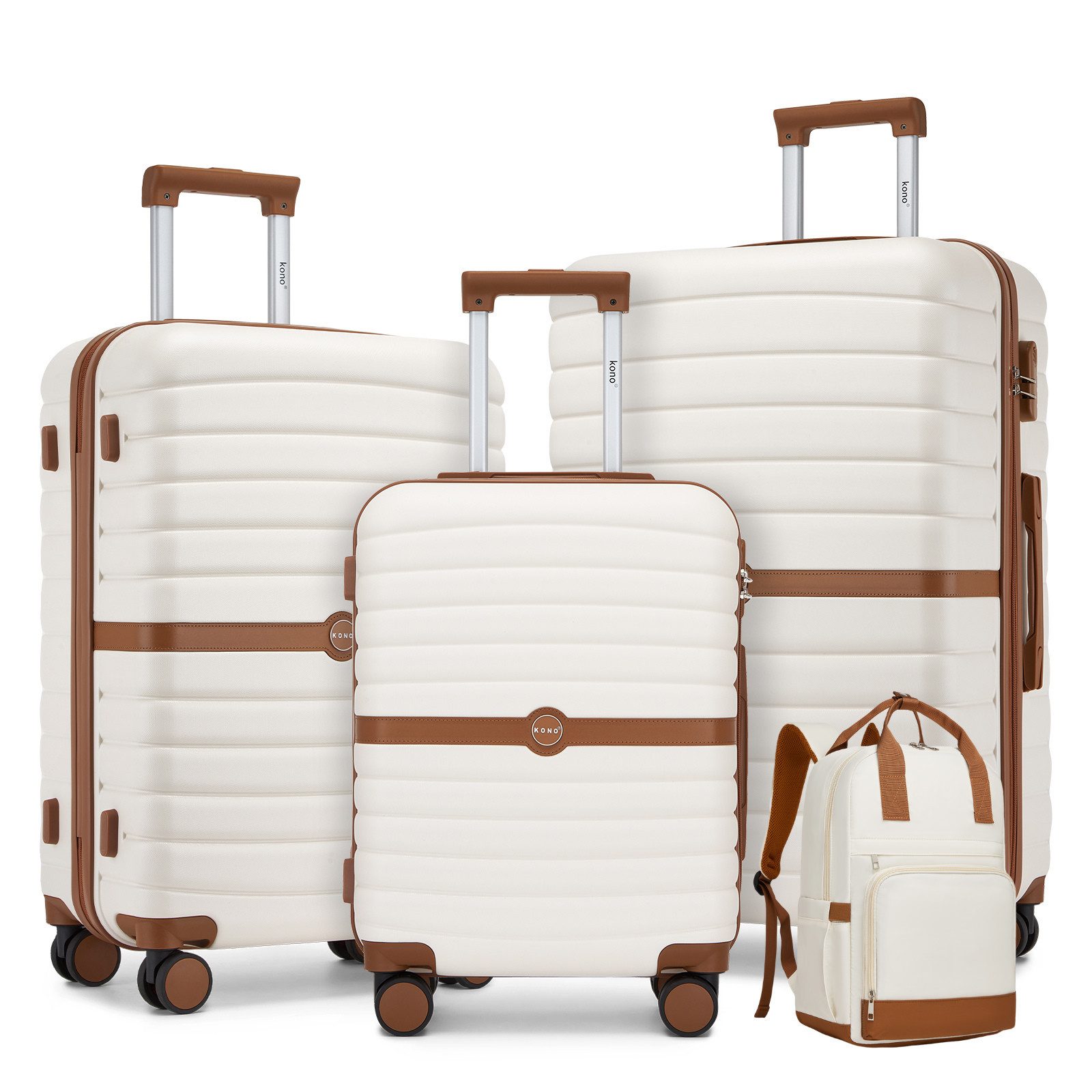 KONO Trolleyset ABS+PC Hartschalen-Trolley (55/66,5/76,5 cm) + Laptop-Rucksack (41 cm)