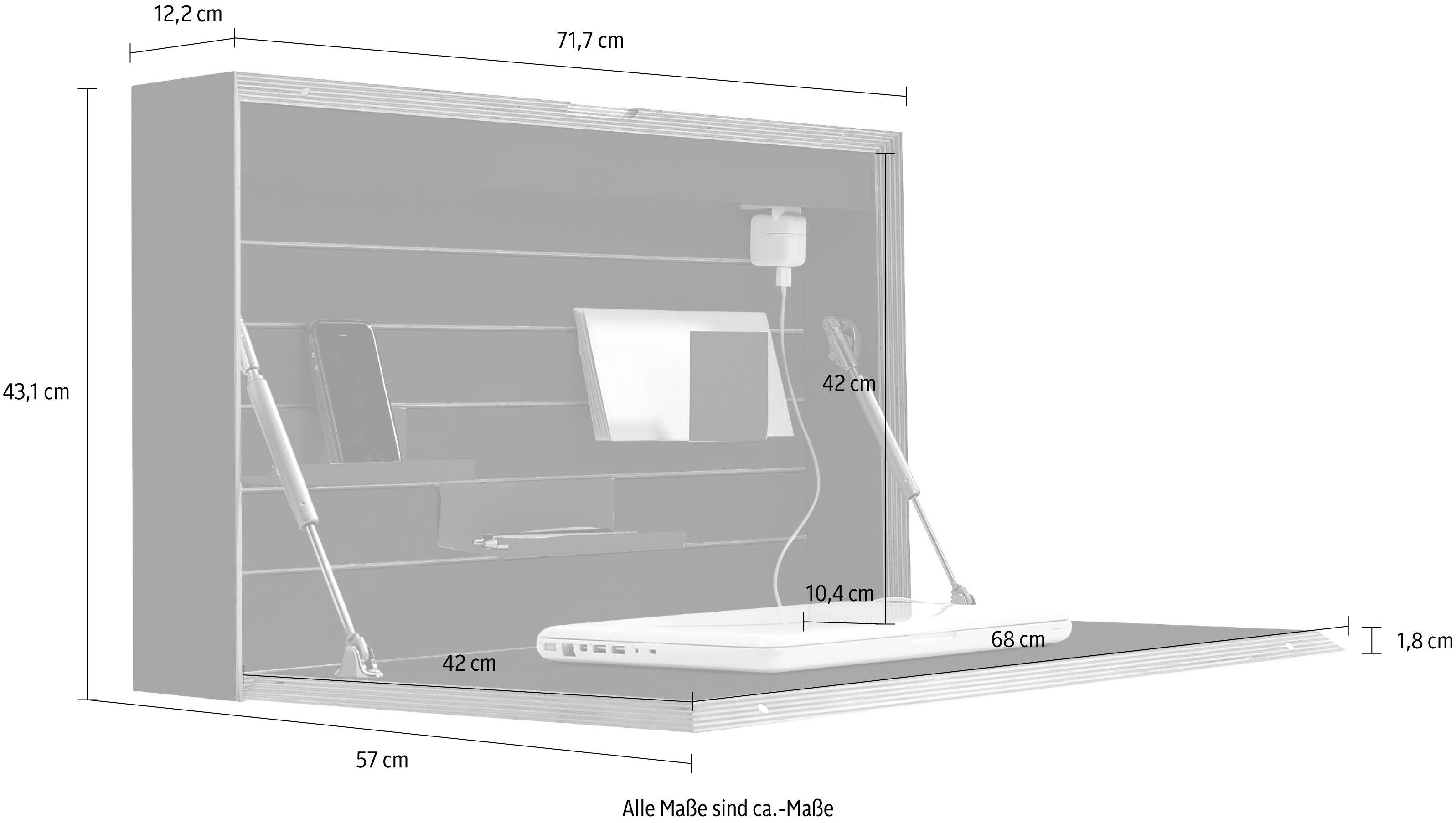 Wandsekretär Birkenkante SMALL Müller mit LED Touch-Funktion oder An/Aus-Schalter schwarz mit FLATBOX, Beleuchtung wahlweise LIVING