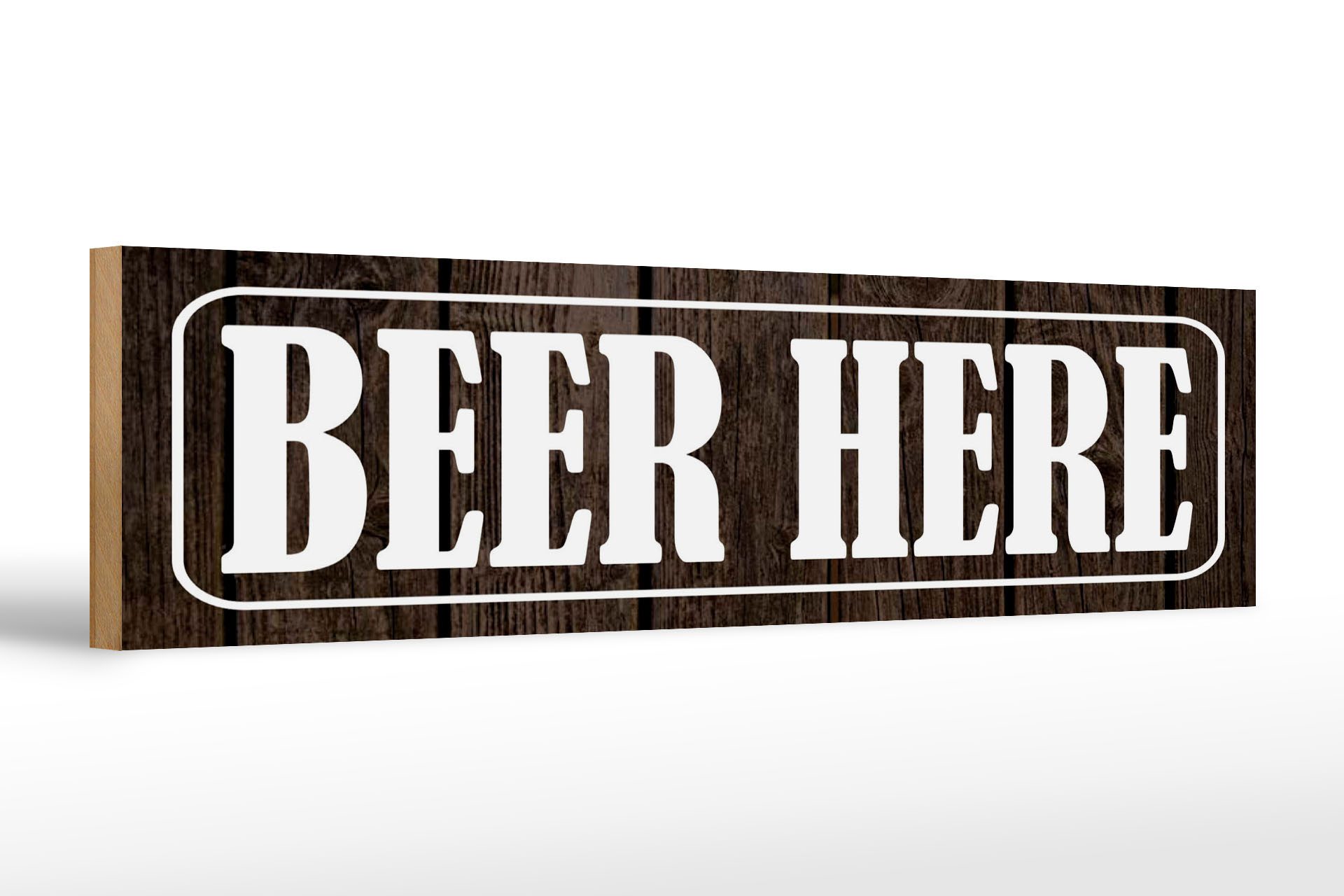 Holzbild Hinweis 46x10 cm Beer here Holzoptik