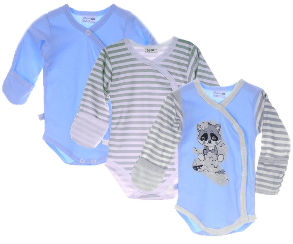 La Bortini Wickelbody Baby Wickelbodys 3er Pack Body Bodys in Blau aus reiner Baumwolle, 44 50 56 62 68 74 80 86 92 98
