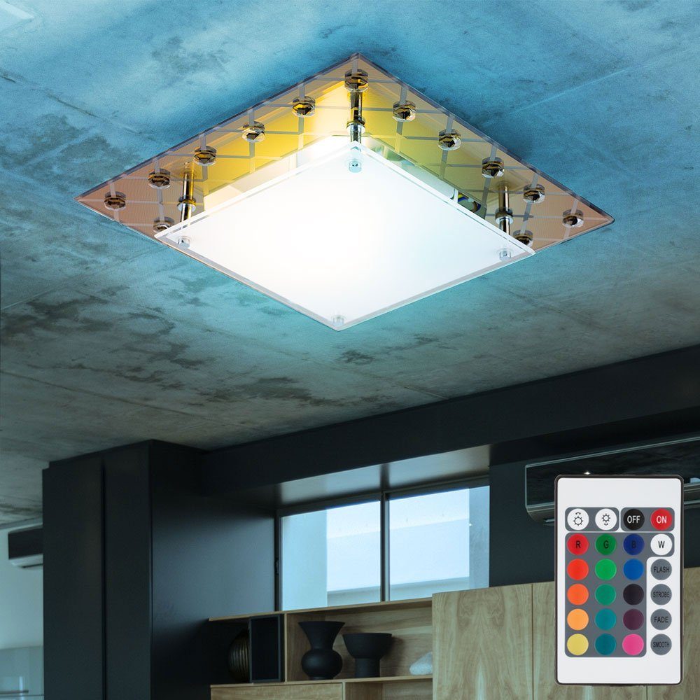etc-shop LED Deckenleuchte, Leuchtmittel inklusive, Spiegelglas Küchen Fernbedienung Warmweiß, Lampe Farbwechsel, Decken Leuchte