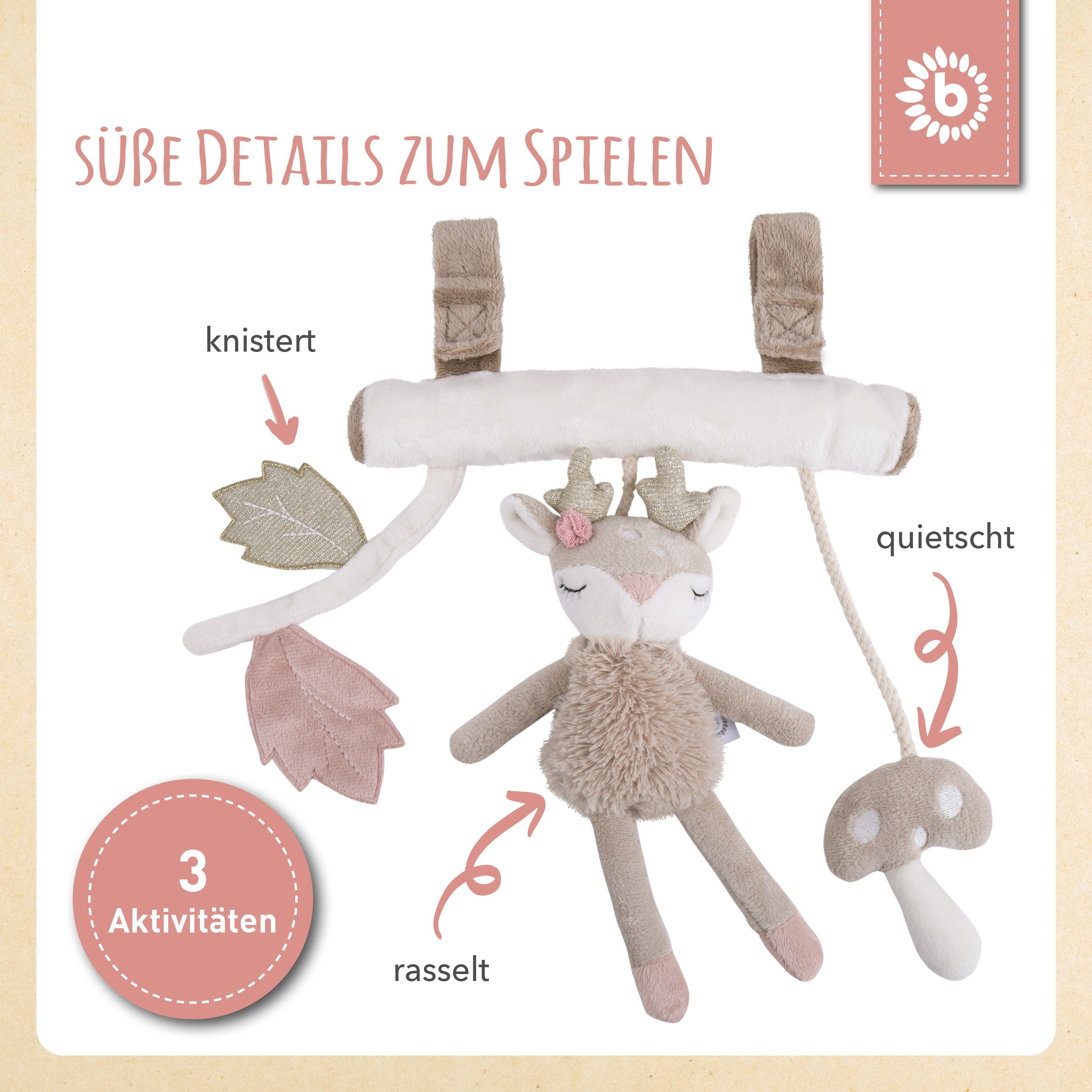 BIECO Kinderwagenanhänger Bieco Kinderwagen Kette Design Reh ca. 30x21 cm Mobile Babybett