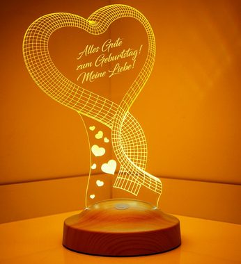 Geschenkelampe LED Nachttischlampe Ein Herz 3D Gravur mehrfarbige Geburtstagsgeschenk, Leuchte in 7 Farben fest integriert, Geburtstag Geschenk für, Partnerin, Ehefrau, Freundin