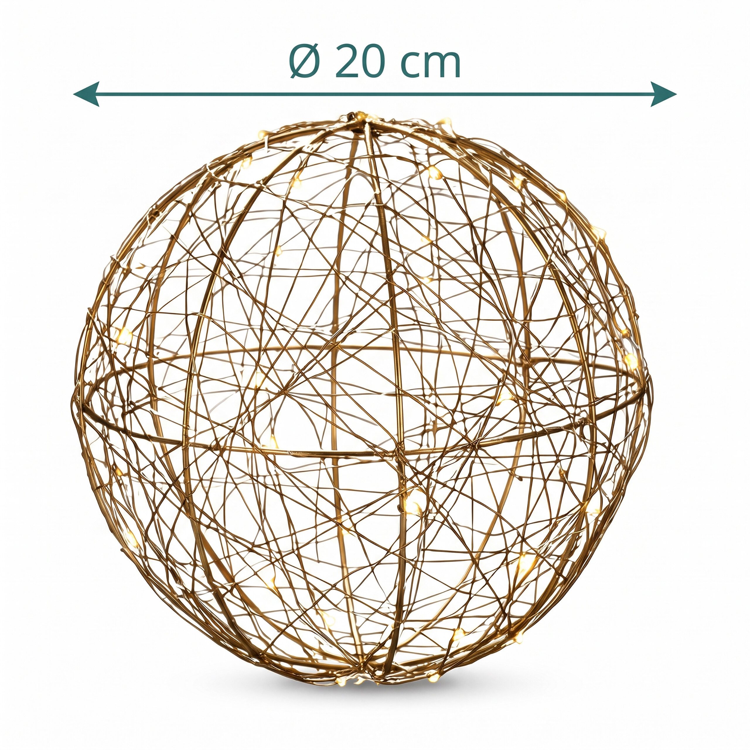 relaxdays LED Kugelleuchte LED Dekokugel 20 cm, Automatische Abschaltung nach 6 Stunden, warmweiße LEDs, warmweiß, gold – Bild 4 von 5