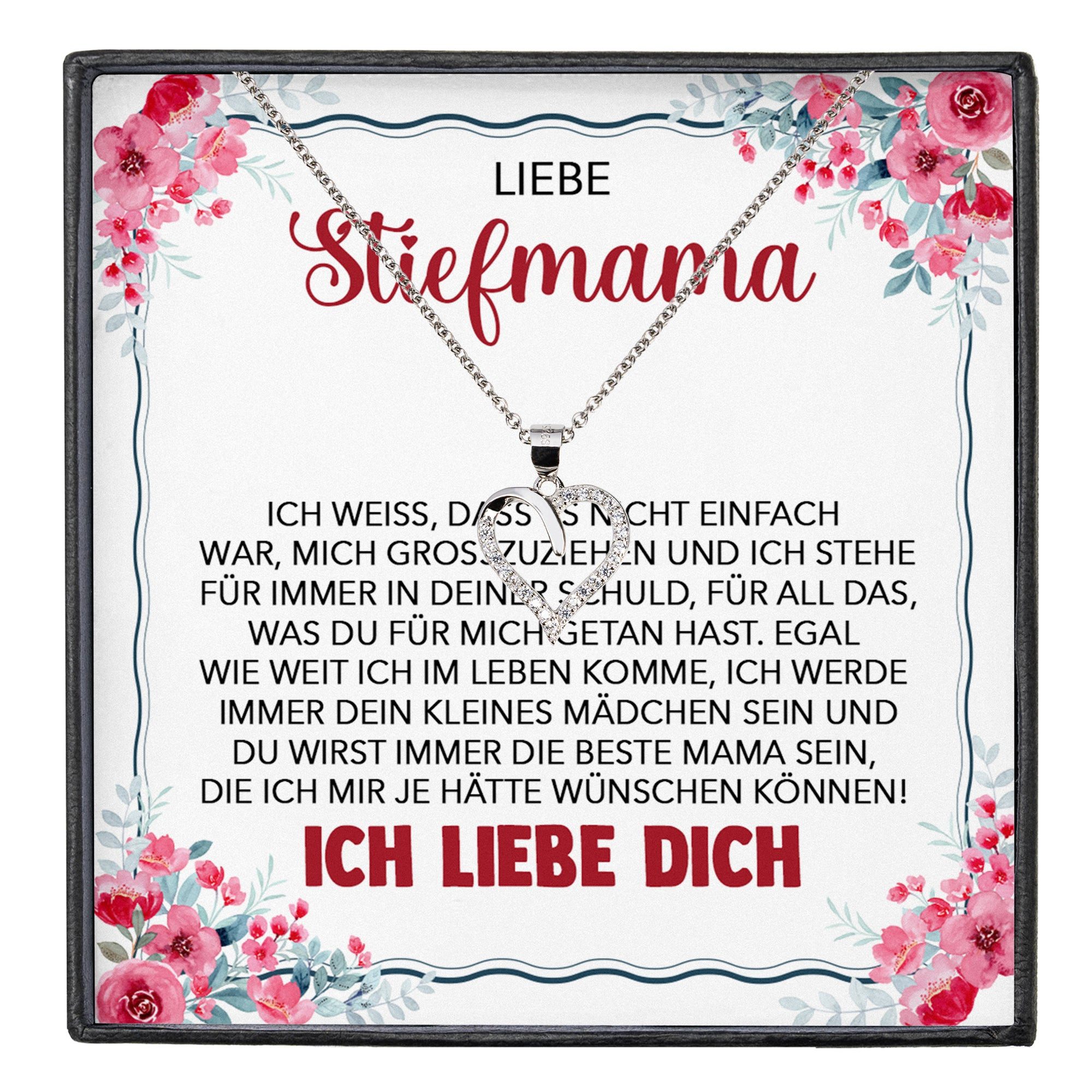 Schmuckset Stiefmama Geschenk Muttertag Bonus-Mama Herz Halskette Geburtstag