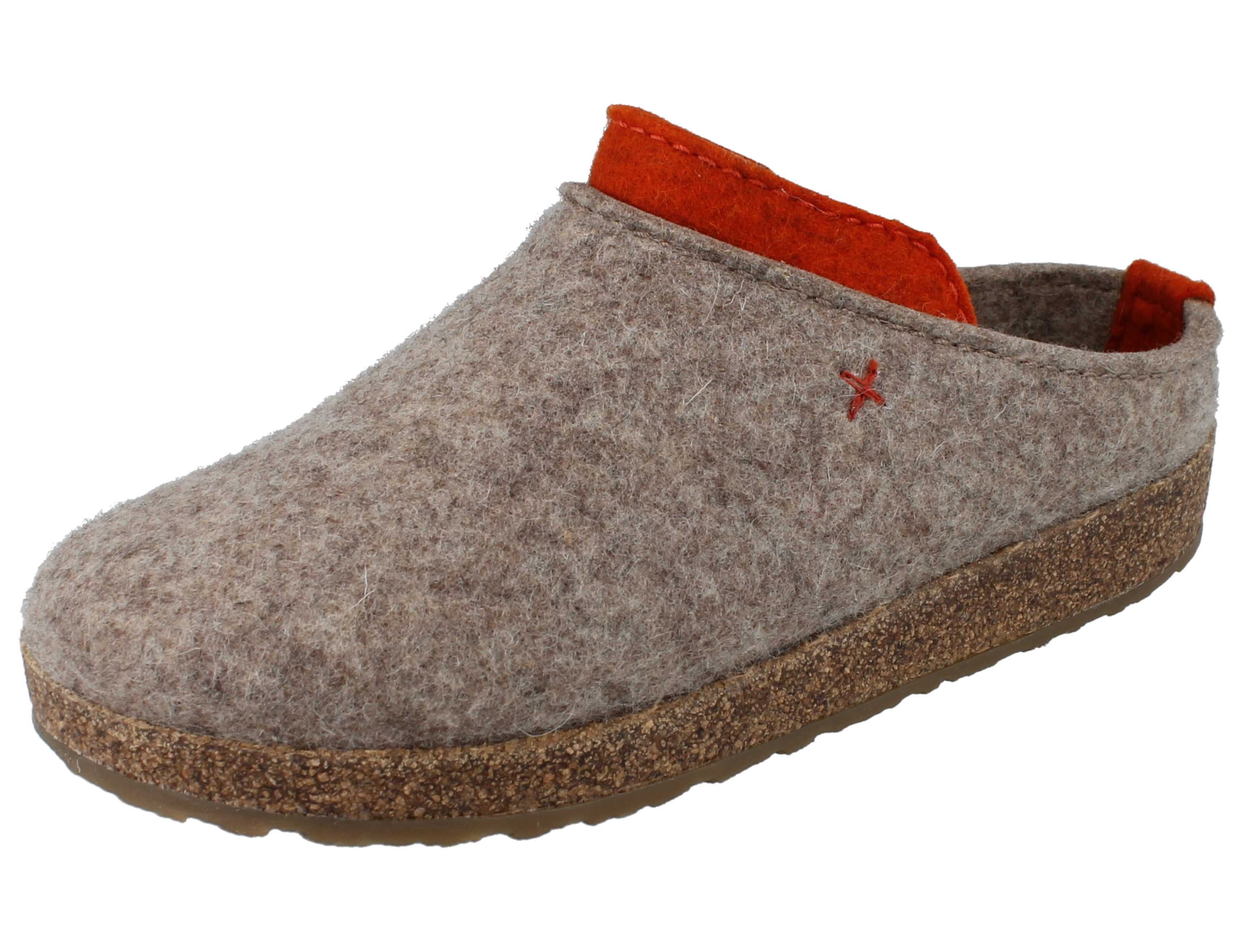 Haflinger HAFLINGER Grizzly Speed Damen Hausschuhe grau orange Wollfilz - Clog Atmungsaktiv