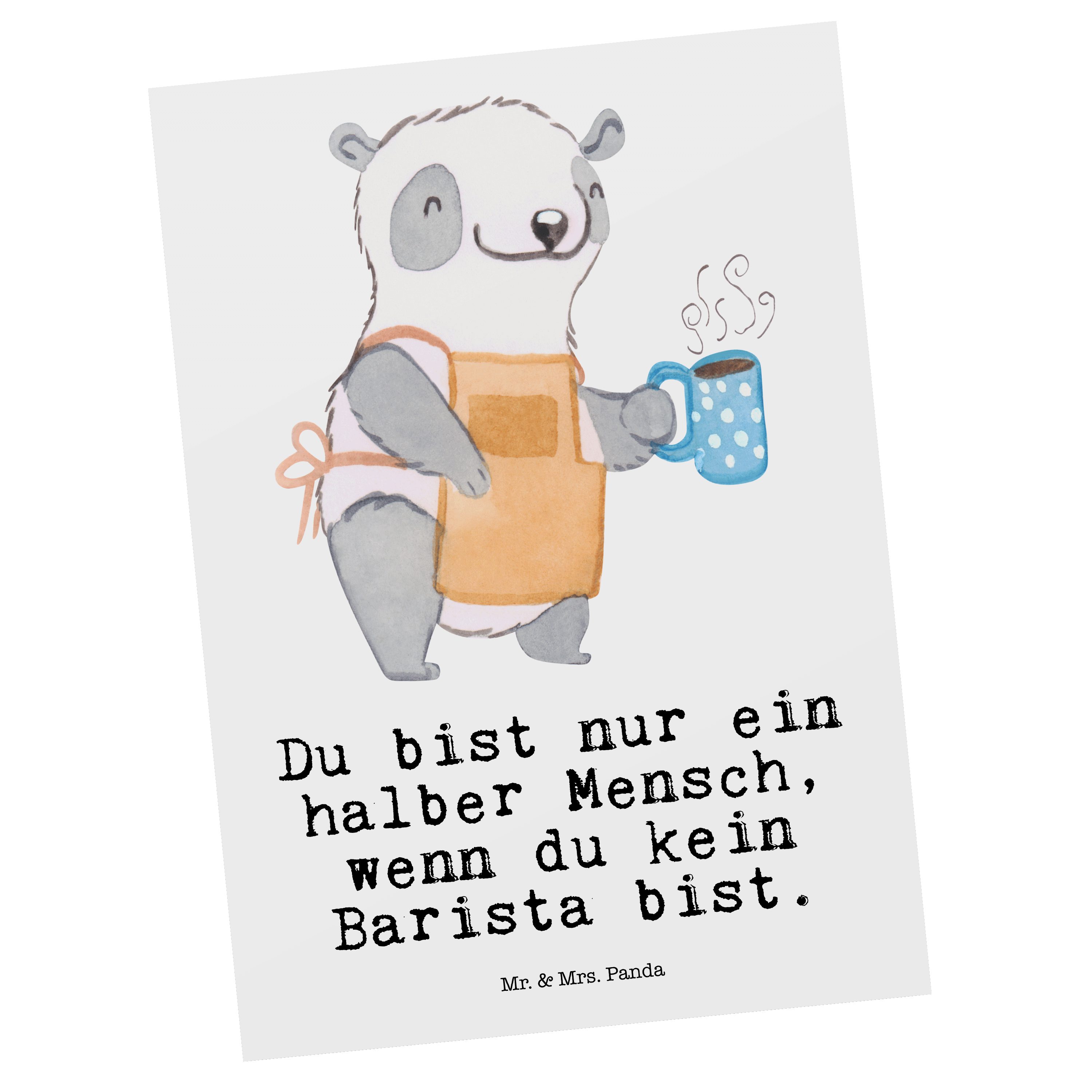 Mr. & Mrs. Panda Postkarte Barista mit Herz - Weiß - Geschenk, Kaffee, Ausbildung, Geburtstagska