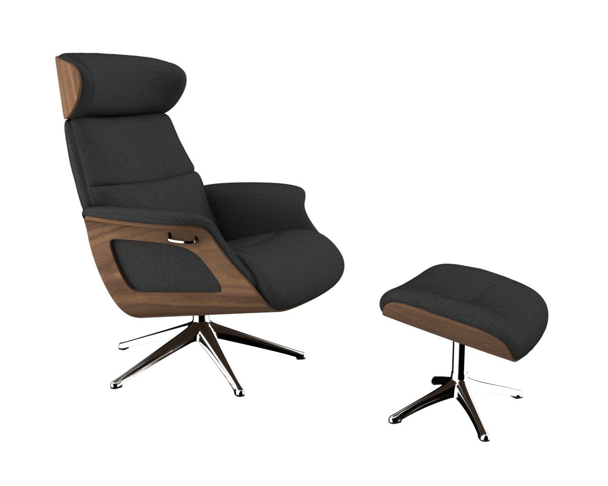FLEXLUX Relaxsessel Rücken u. Kopfverstellung, ergonomisch, Airchannels, klasse Komfort, Rücken- & Kopfteilverstellung, Drehbar, Armlehne Walnuss, Fuß Alu