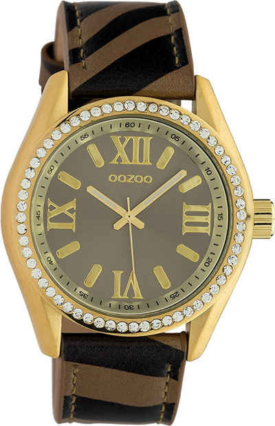 OOZOO Quarzuhr Oozoo Damen Armbanduhr Timepieces Analog, Damenuhr rund, groß (ca. 40mm) Lederarmband bronze, schwarz