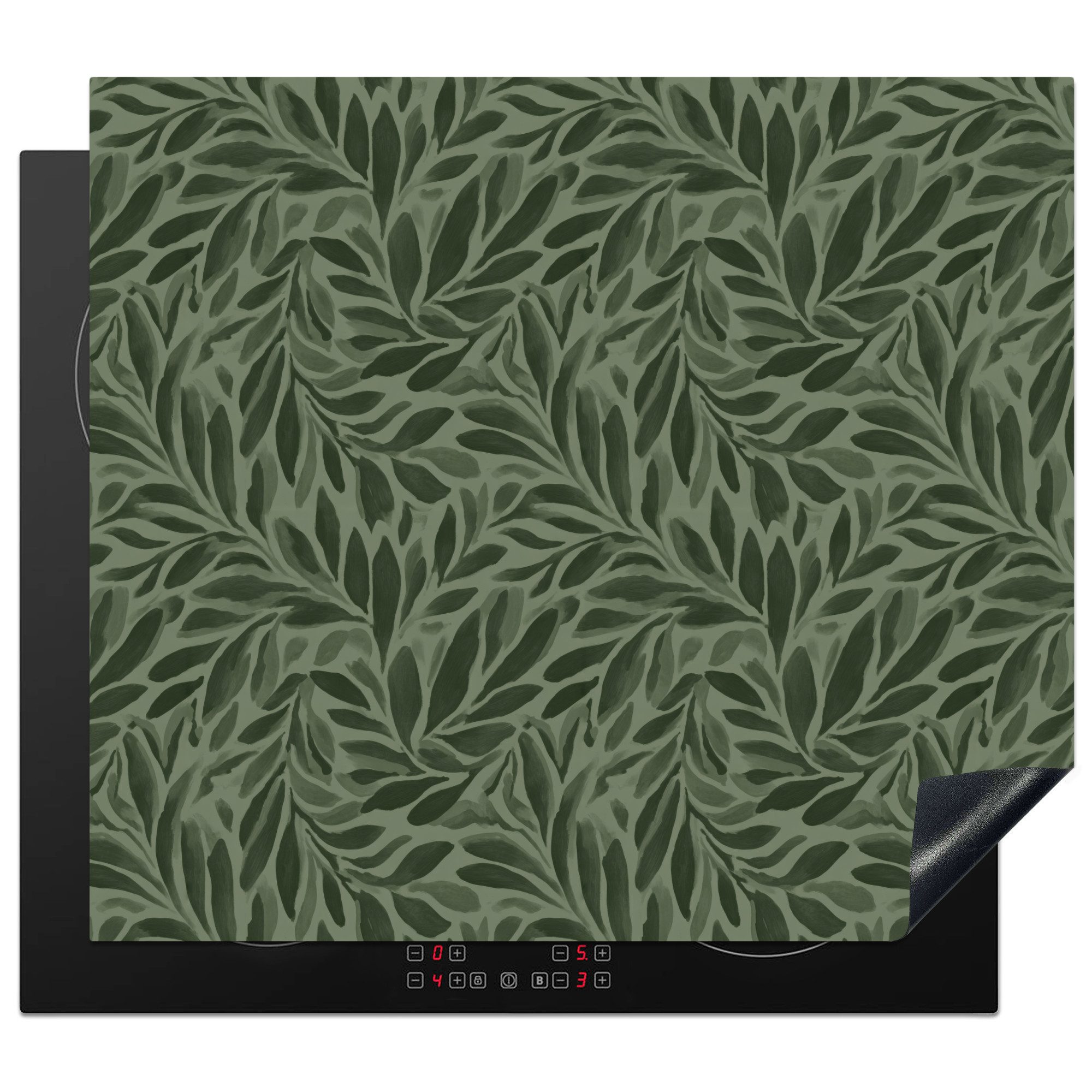 MuchoWow Herd-Abdeckplatte Blätter - Bio - Grün, Vinyl, (1 tlg), Ceranfeldabdeckung Küche, Herdabdeckplatte Einteilig, 59x51 cm