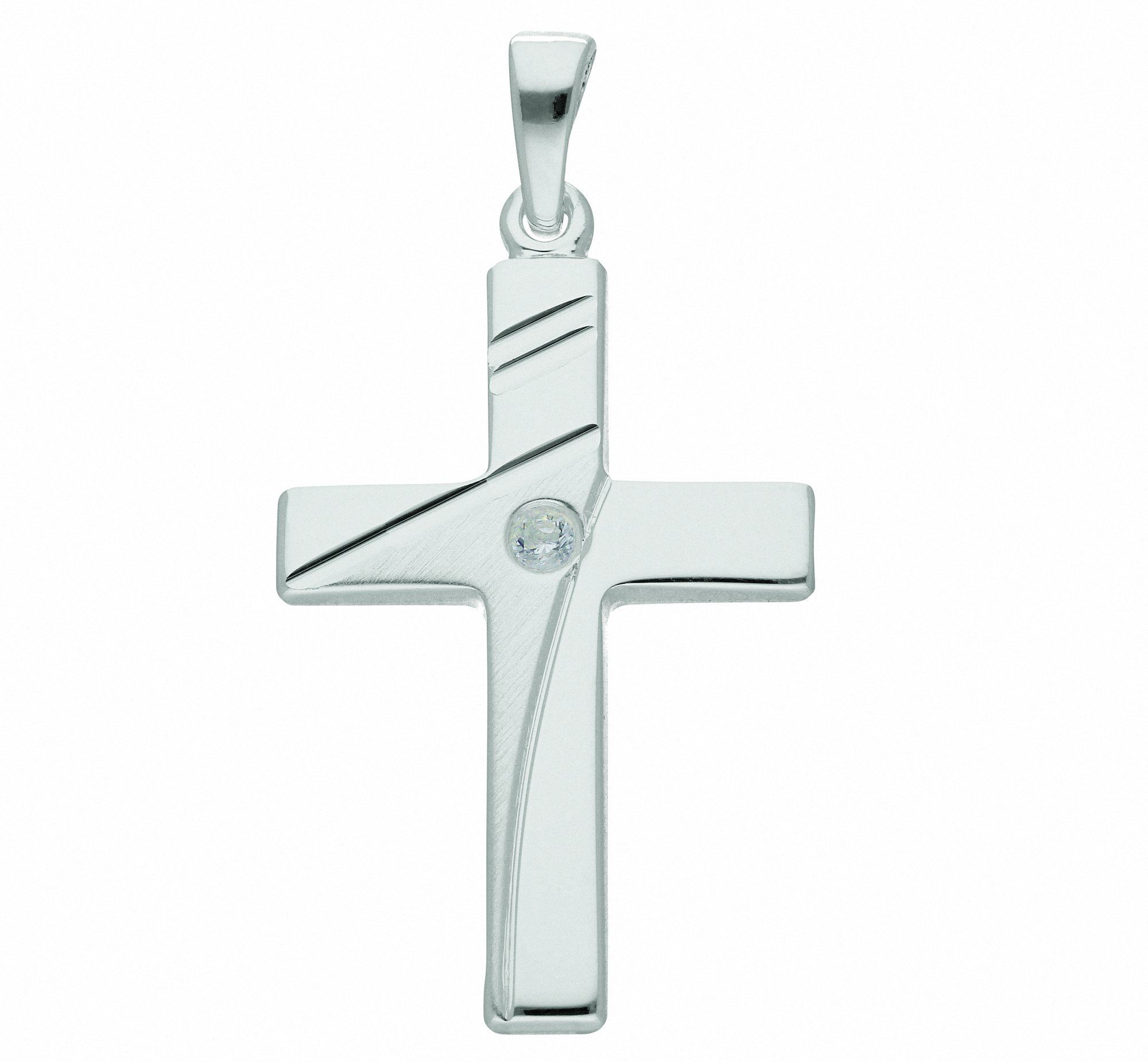Adelia´s Kette mit Anhänger 925 Silber Kreuz Anhänger mit Zirkonia,  Schmuckset - Set mit Halskette, Maße des Anhängers - Breite 17 mm - Höhe  24,9 mm