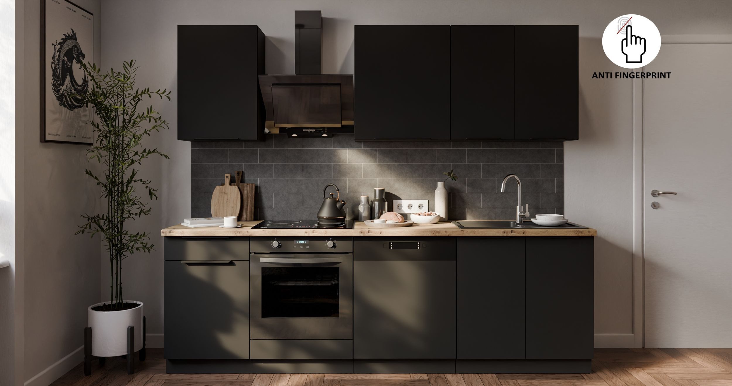 Küchen-Preisbombe Küchenzeile ARIA K-BL Basic 250 cm Anti Fingerprint Küche günstig online kaufen